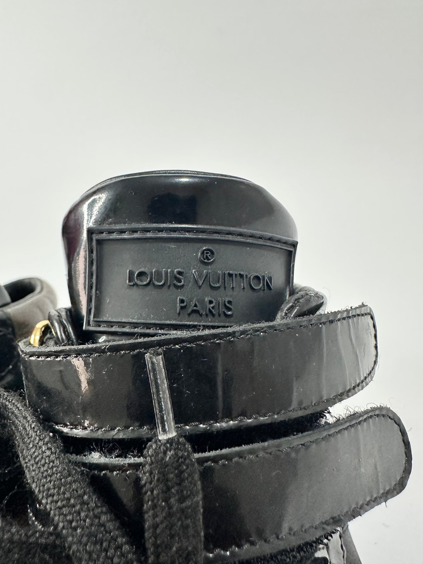 Louis Vuitton Black/Brown Suede Patent Leather Monogram Move Up Sneakers Size 38