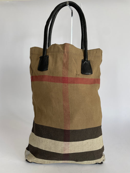 Burberry Canvas Burlap Shoulder Bag.