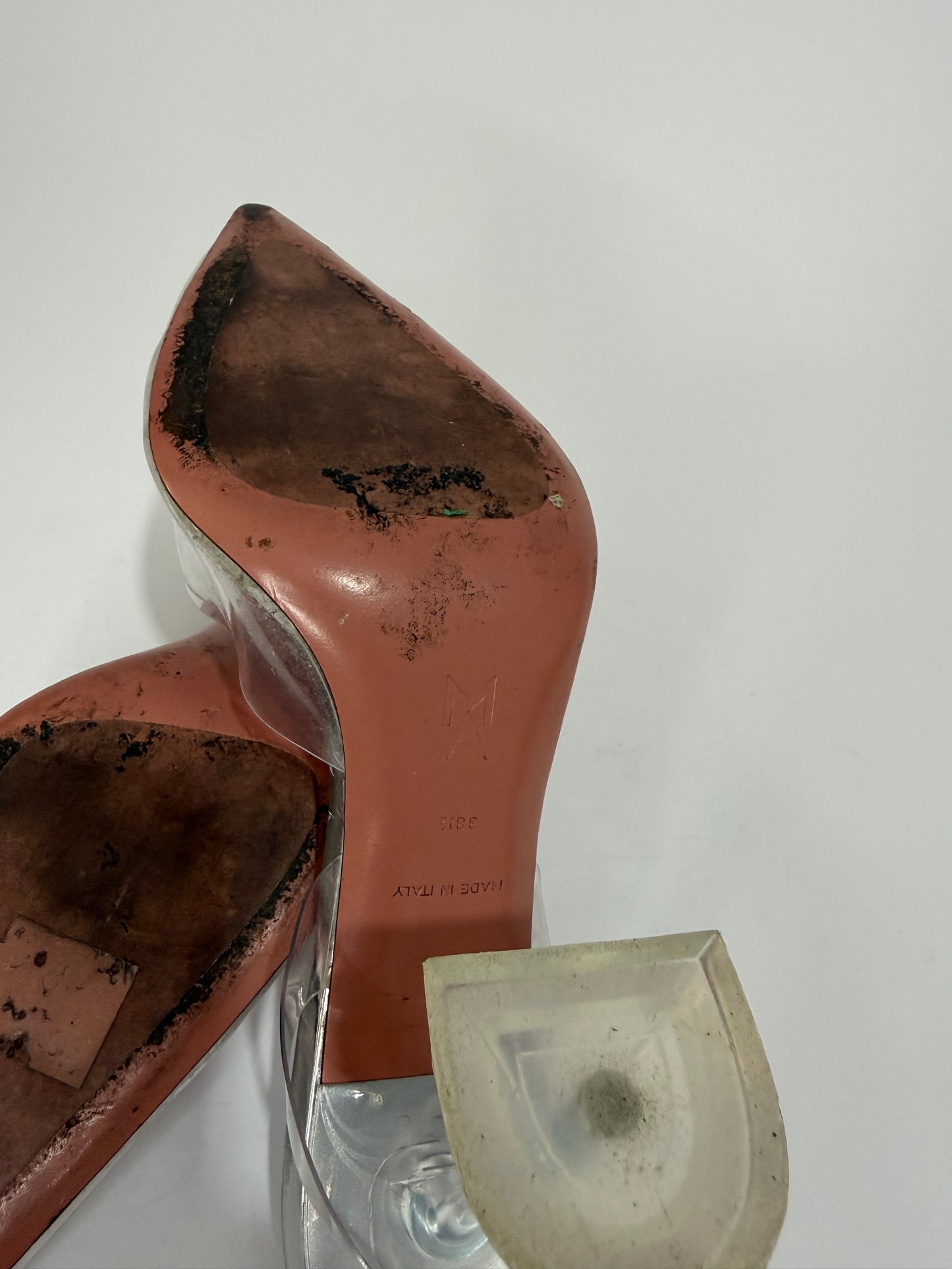 Amina Muaddi Transparent PVC Holli Glass Pointed Toe Slingback Pumps Size 38.5 EU/8.5 US