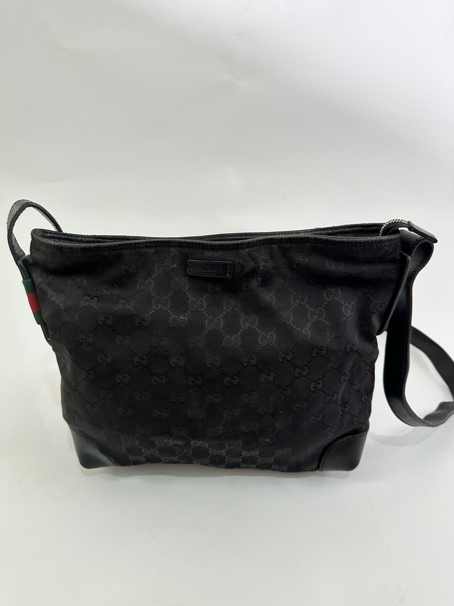 GUCCI Gucci GG Canvas Sherry Line Shoulder Bag Leather Black