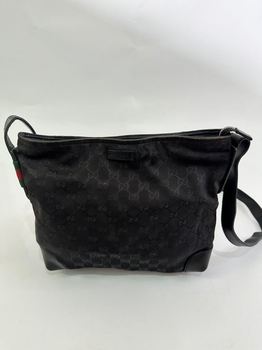 GUCCI Gucci GG Canvas Sherry Line Shoulder Bag Leather Black