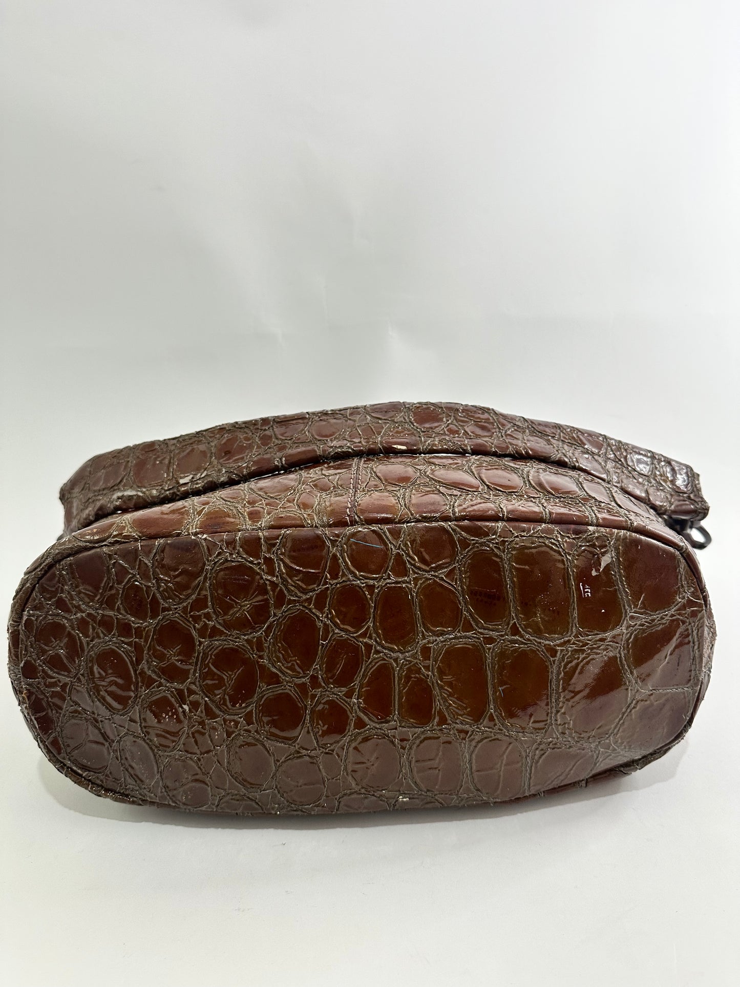 GIVENCHY
Brown Croc-Embossed Patent Leather Medium Nightingale Bag
