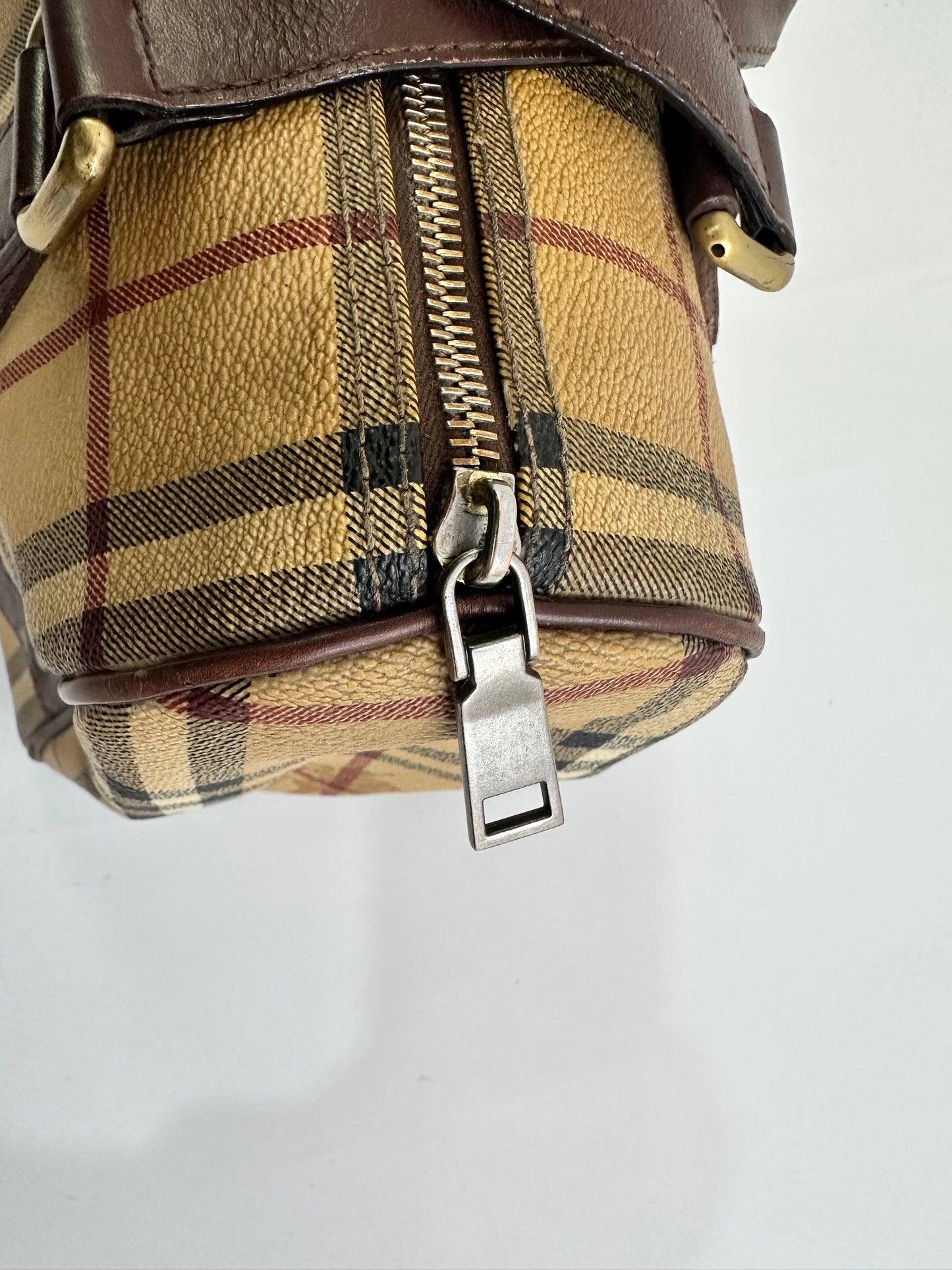 Burberry Brown/Beige Haymarket Coated Canvas and Leather Chester Bowler Bag