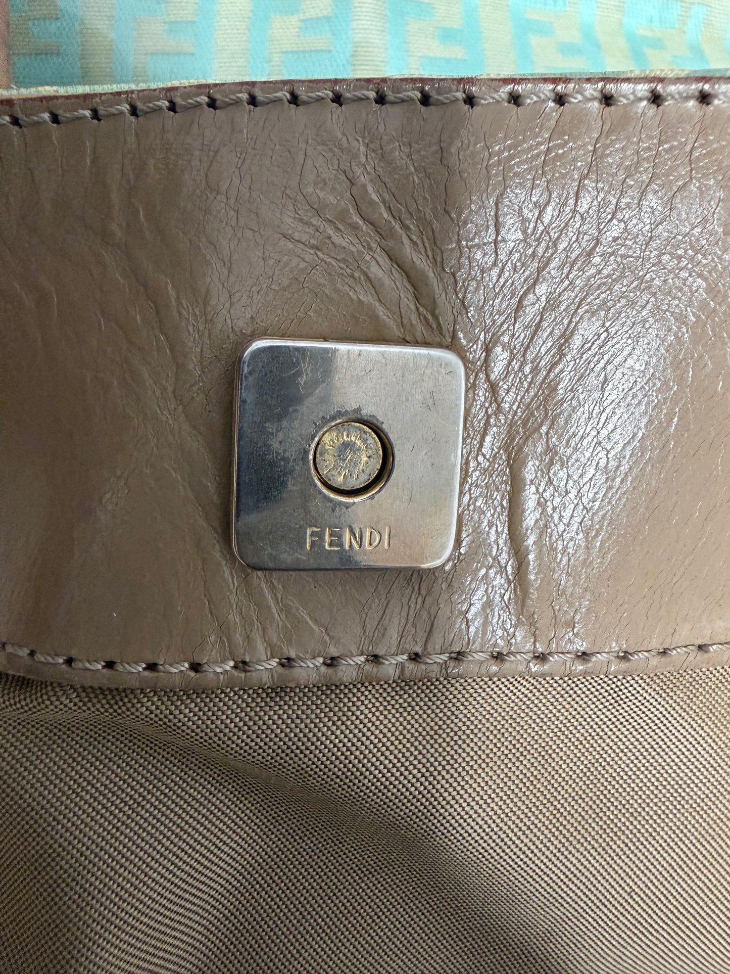 Fendi Zucca Mint Green Patent Tote Bag