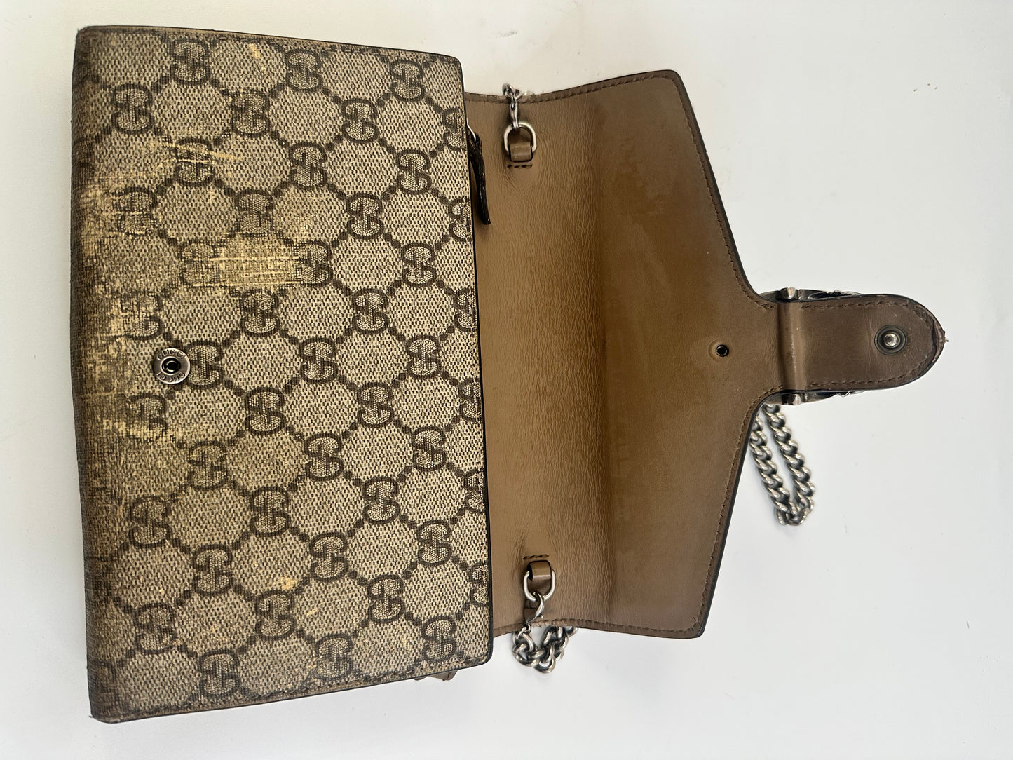 Gucci Beige GG Supreme Canvas and Leather Dionysus Wallet On