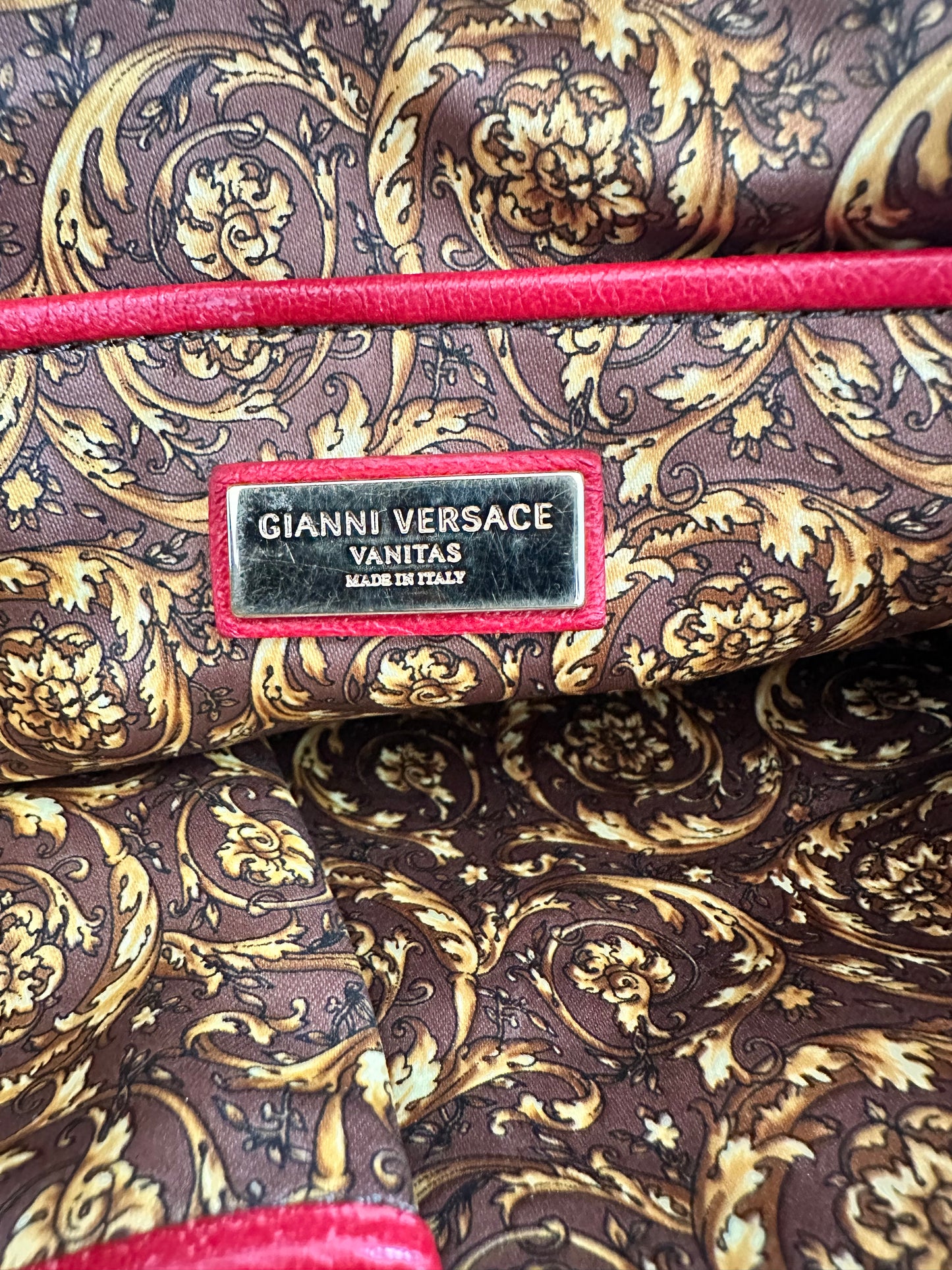 Versace Red Leather Medusa Charm Shoulder Bag