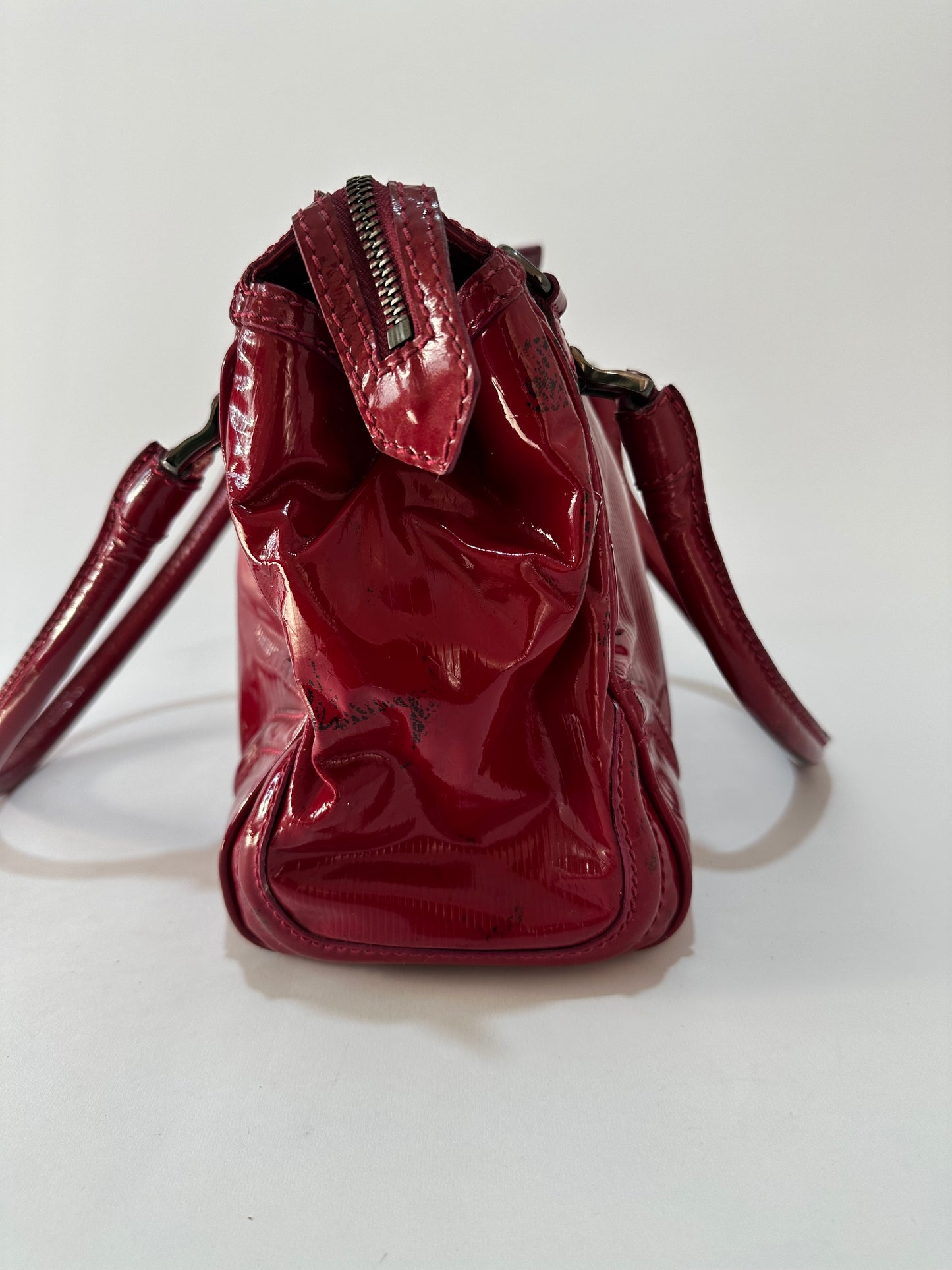 Burberry Fuchsia Check Embossed Patent Leather Satchel