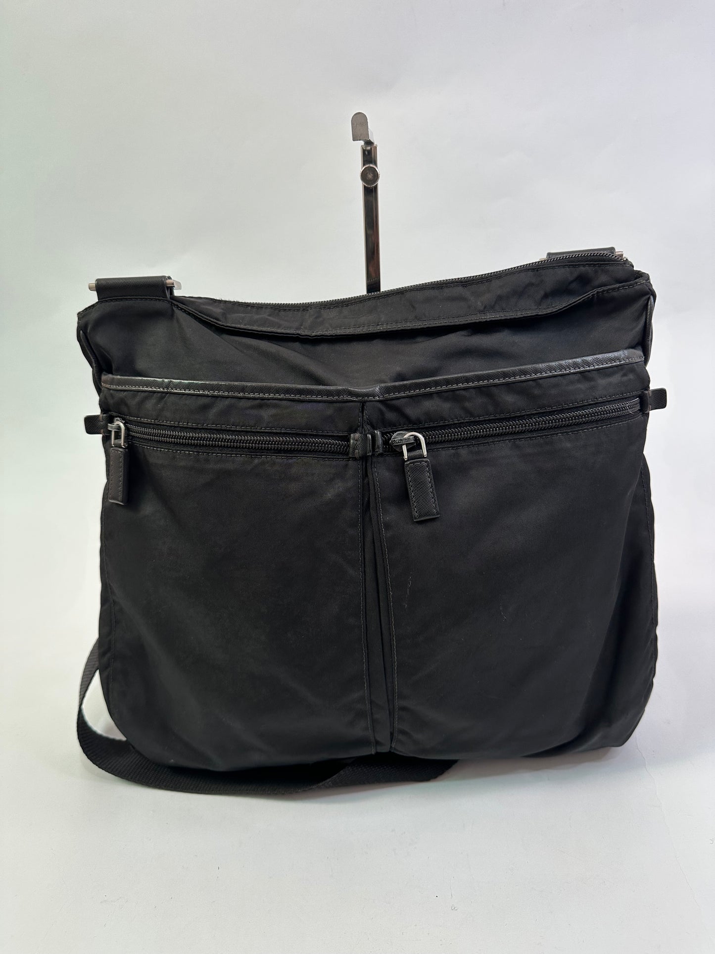 Prada Black Nylon and Leather Messenger Bag