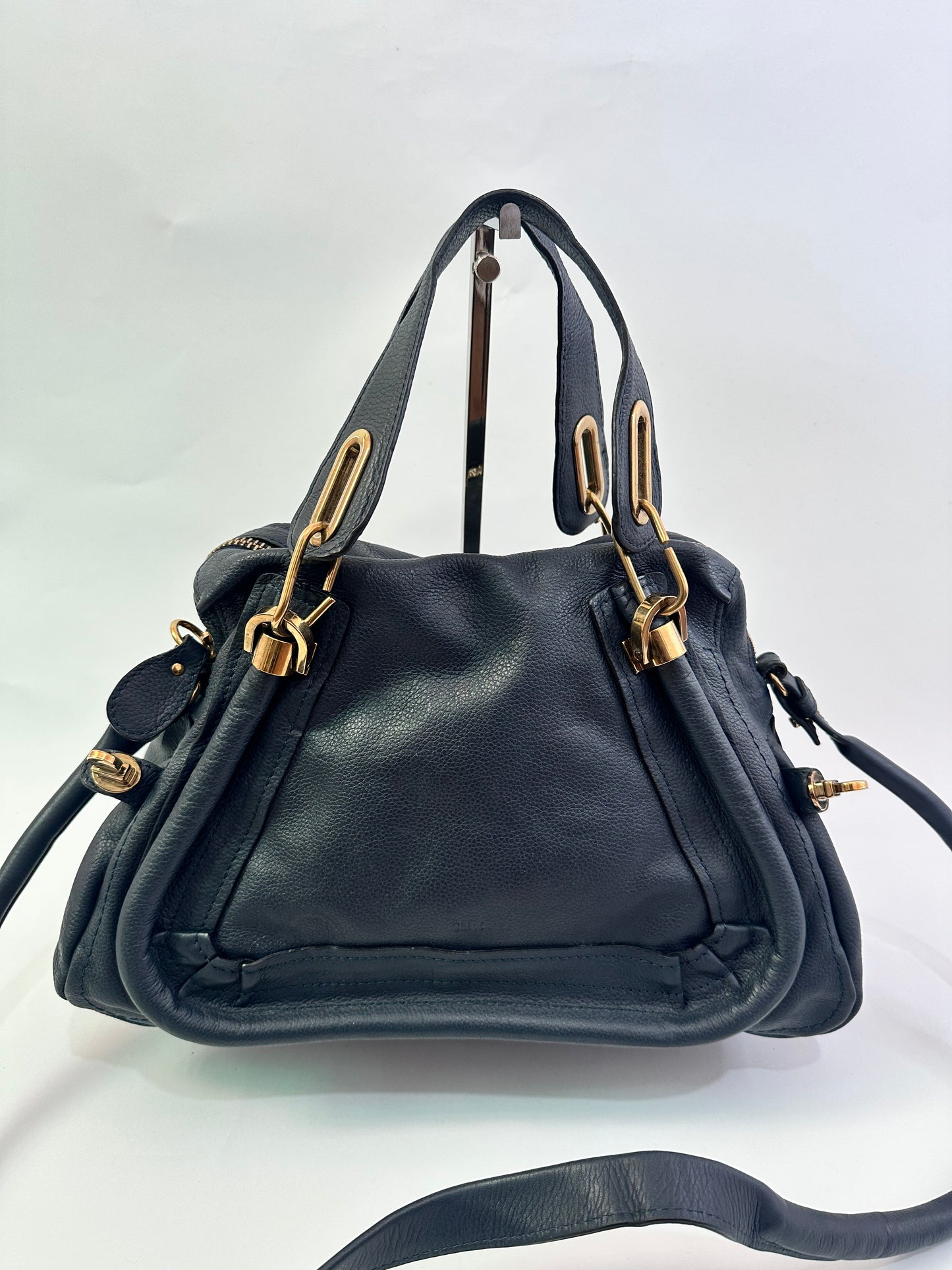 Chloe Navy Blue Leather Medium Paraty Shoulder Bag
