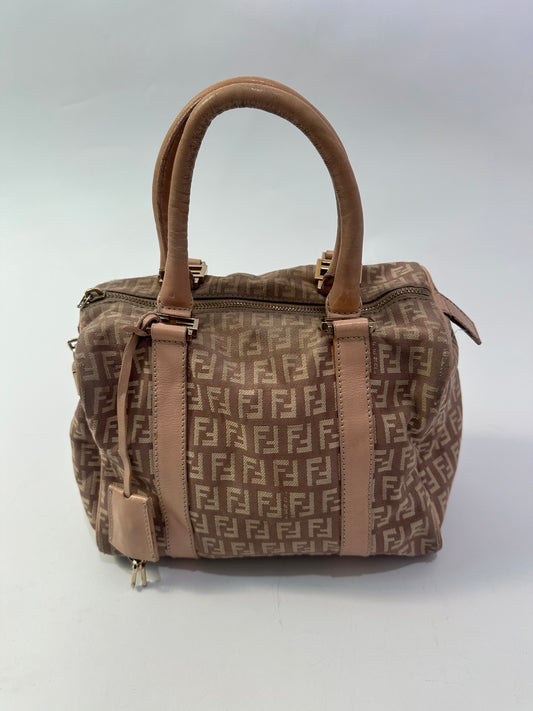 Fendi Pink Zucchino Canvas Small Forever Bauletto Boston Bag