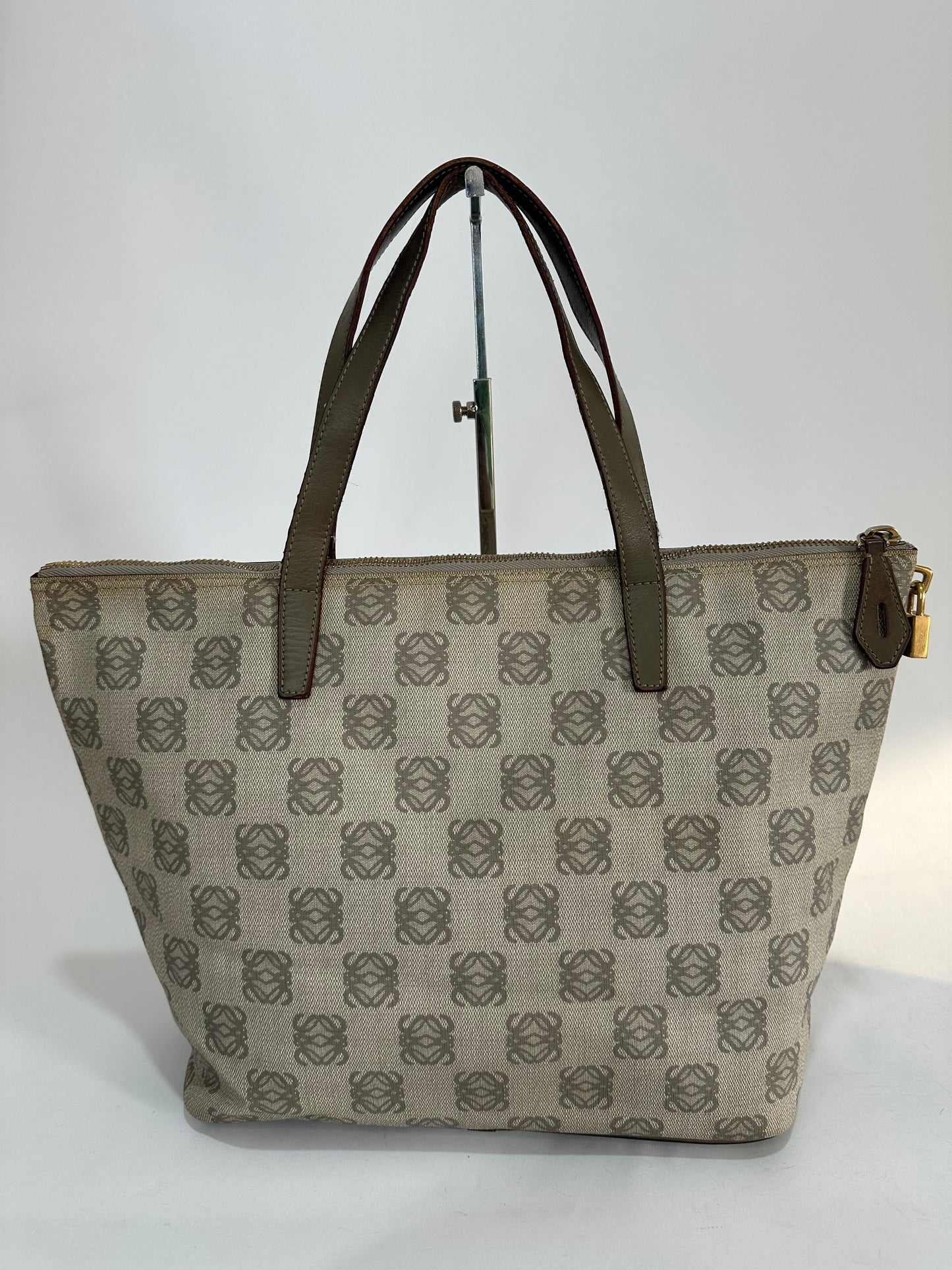 LOEWE Grey Anagram Logo Canvas and Leather Tote