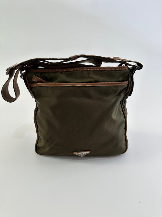 PRADA Tessuto Nylon Flat Messenger Bag Green