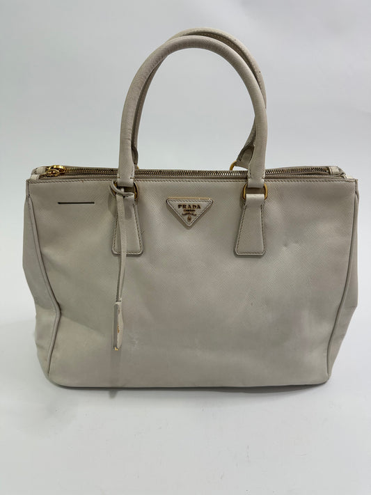 PRADA Grey Saffiano Lux Leather Large Double Zip Tote