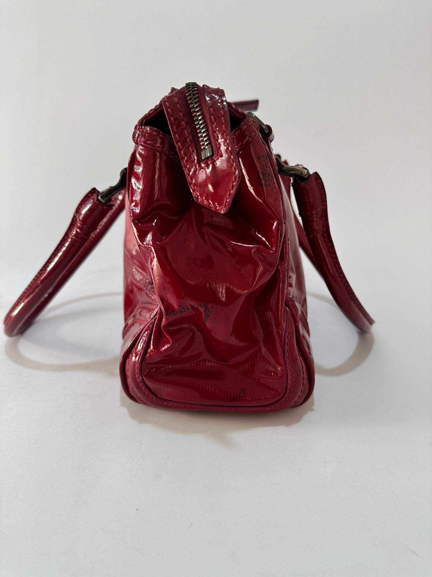 Burberry Fuchsia Check Embossed Patent Leather Satchel
