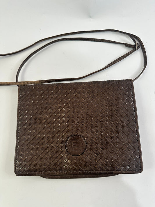 Fendi Braided leather shoulder strap Dark brown