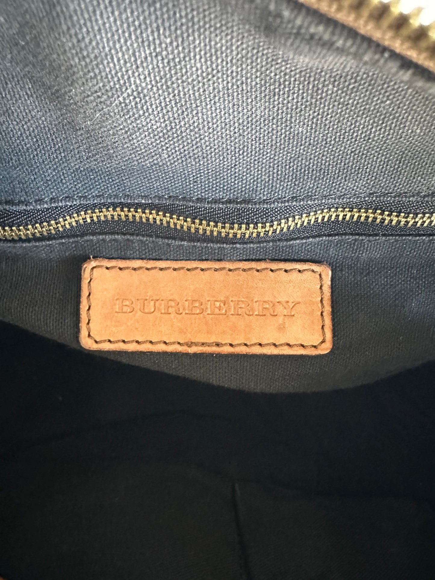 BURBERRY Brown Check Canvas Mixed Media Medium Alchester Bowler Bag