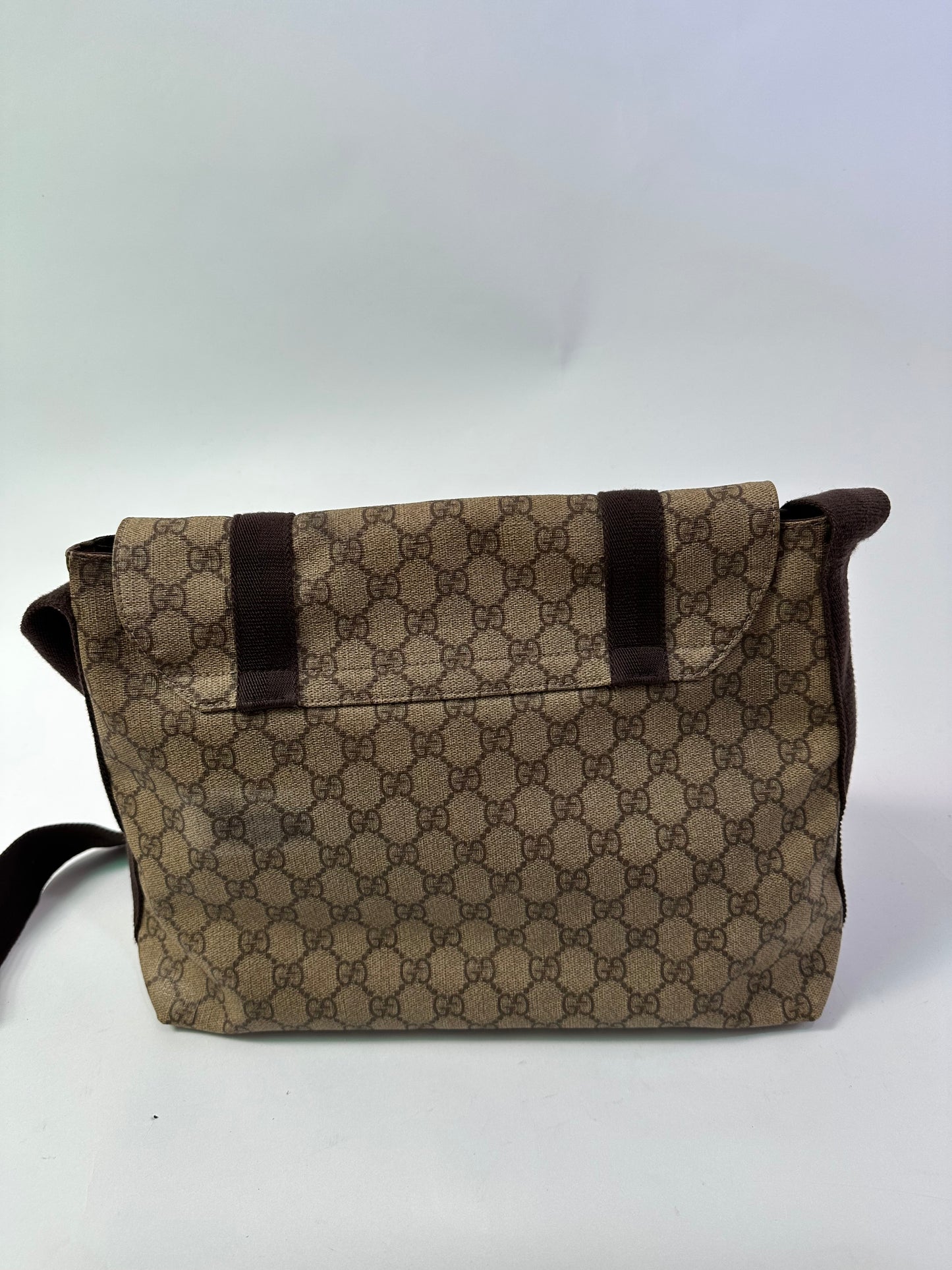 Gucci Beige/Brown GG Supreme Canvas Double Buckle Flap Messenger Bag