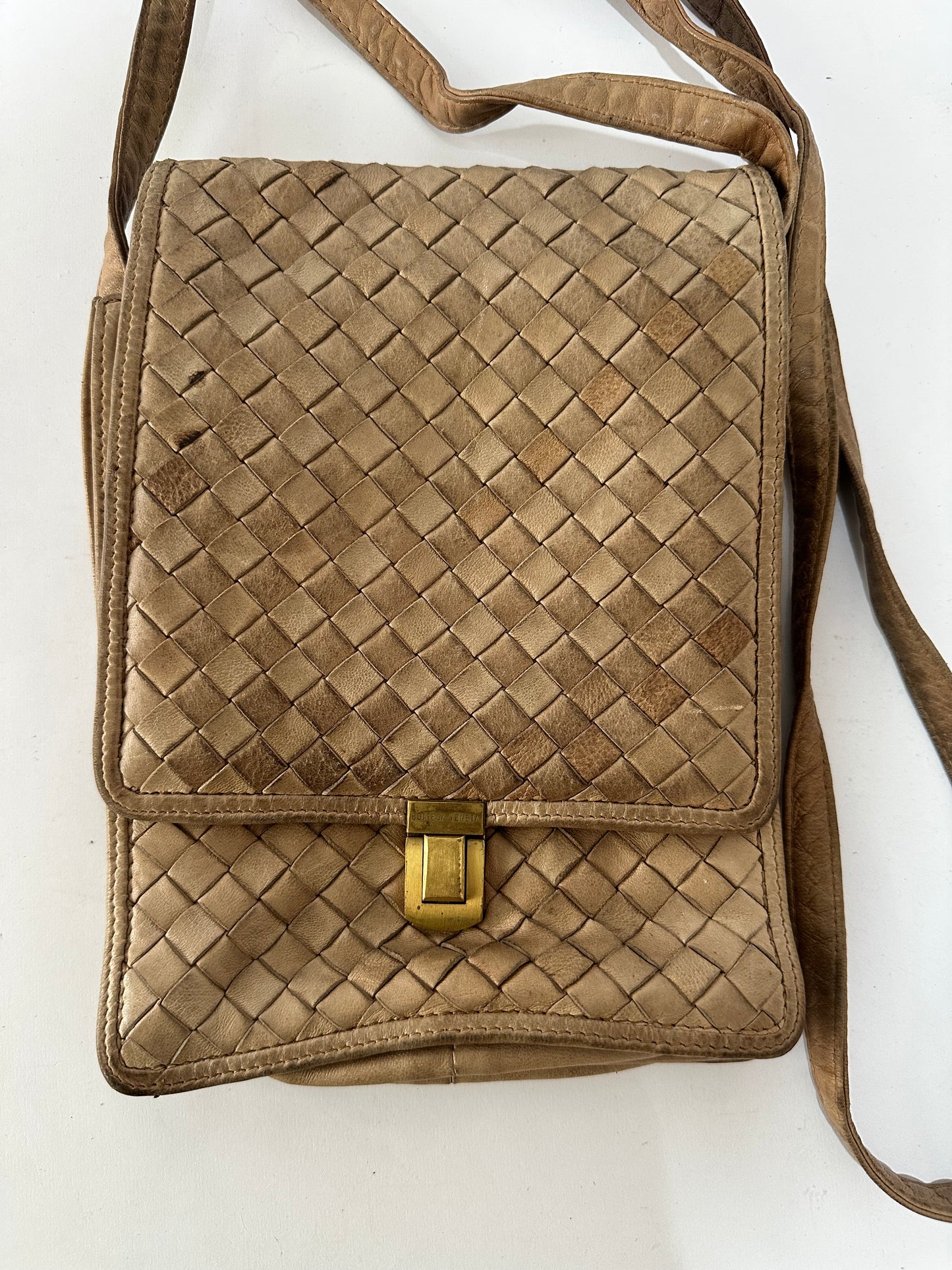 Bottega Veneta Brown Intrecciato Leather Flap Crossbody Bag