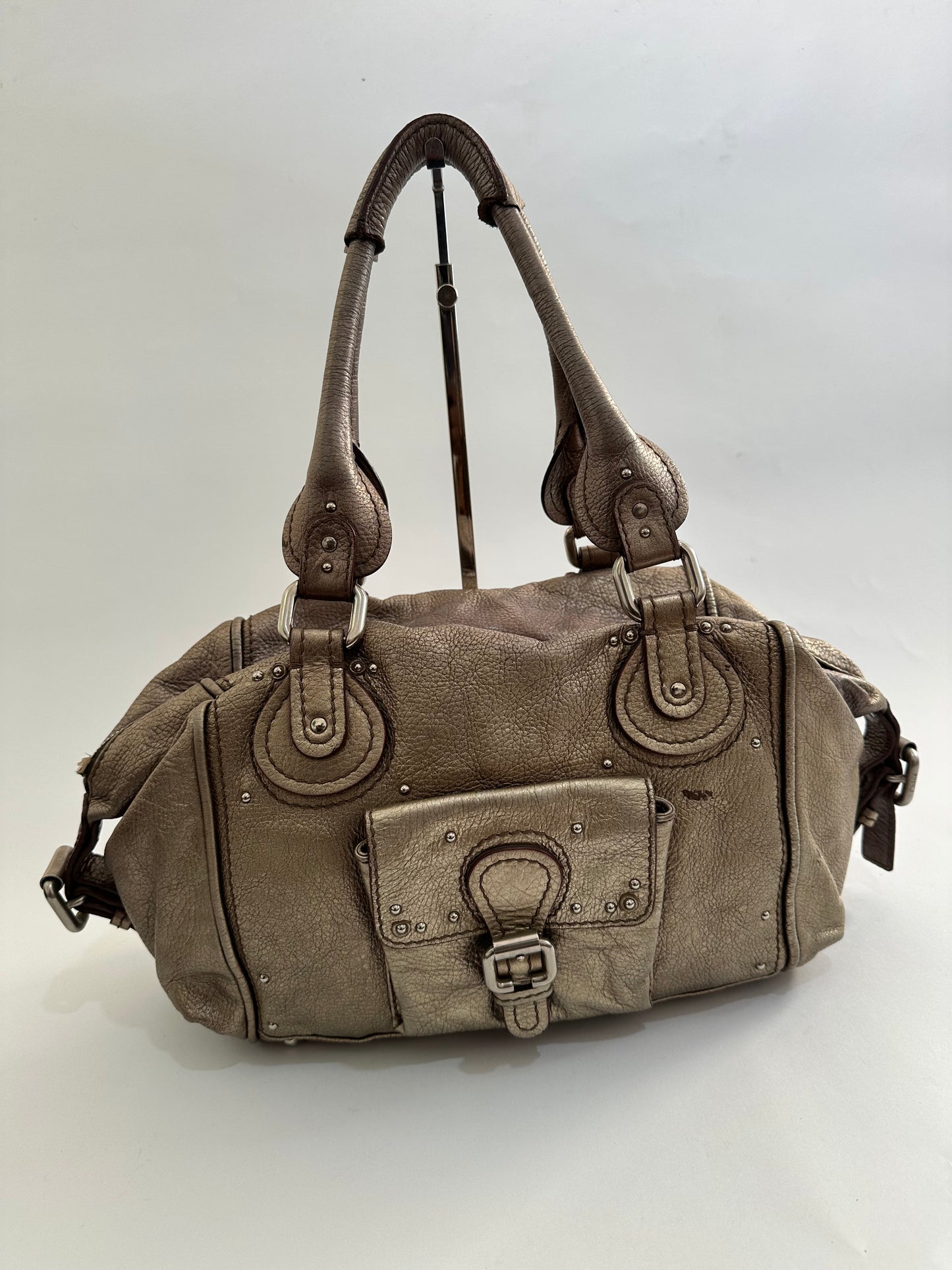 Chloe Mettalic Silver Leather Medium Paddington Satchel