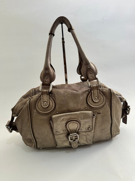 Chloe Mettalic Silver Leather Medium Paddington Satchel
