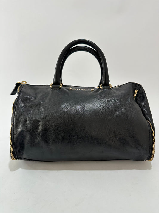 Givenchy Black Leather Zipped Detail Shoulder Bag