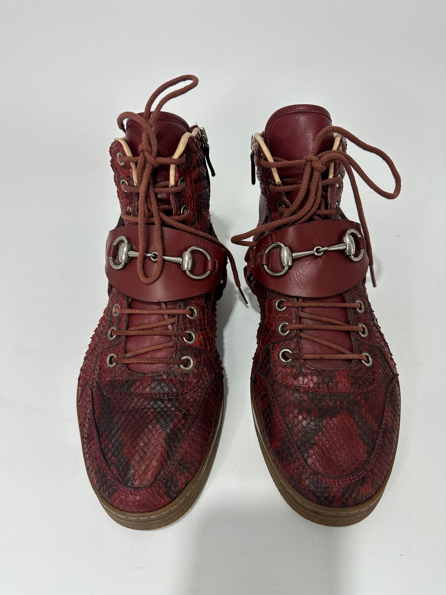 GUCCI Horsebit harness Croc Embossed leather gum sole high top sneaker Size 7 UK
