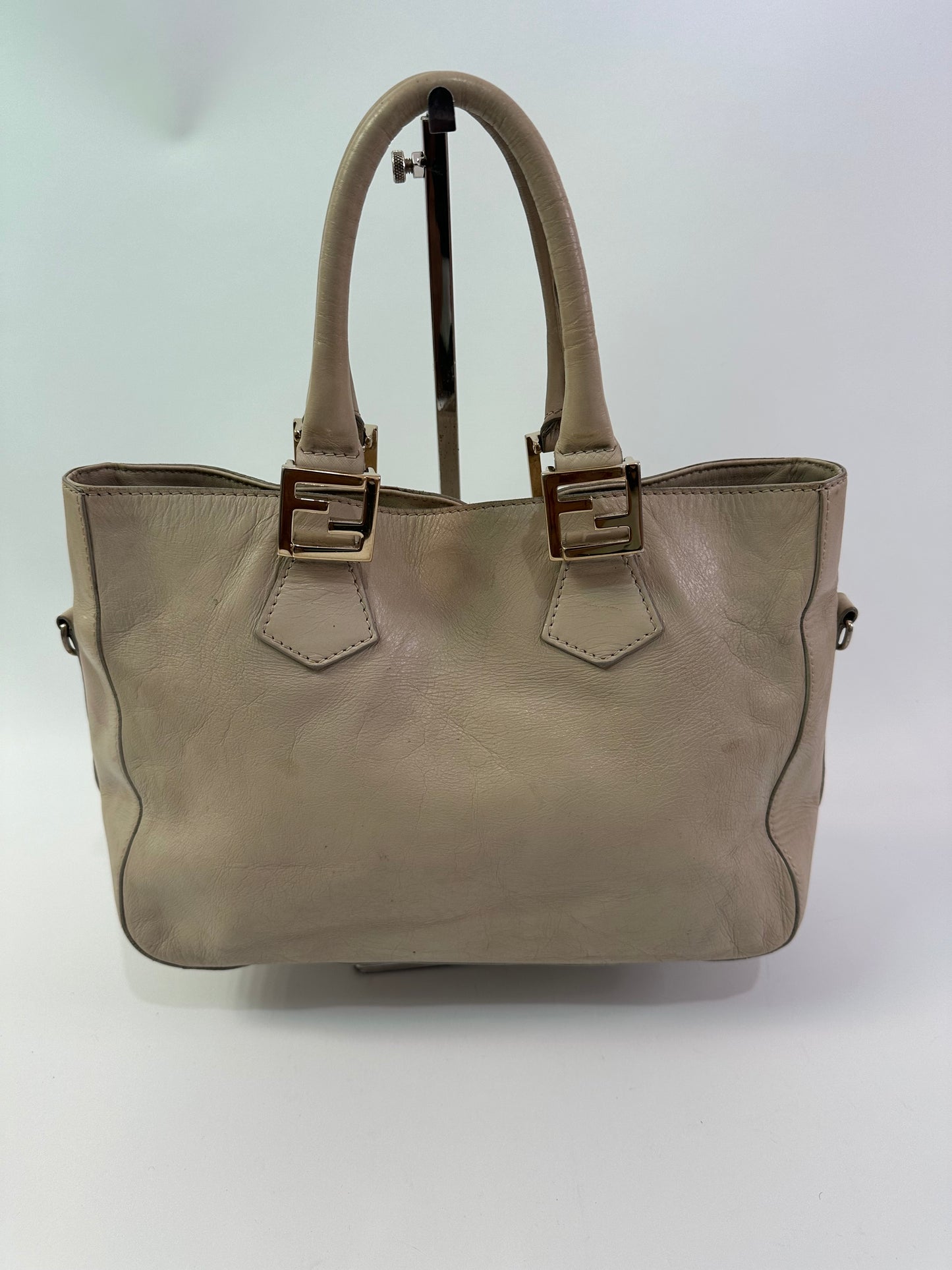 Fendi Beige Leather Twins Shopper Tote