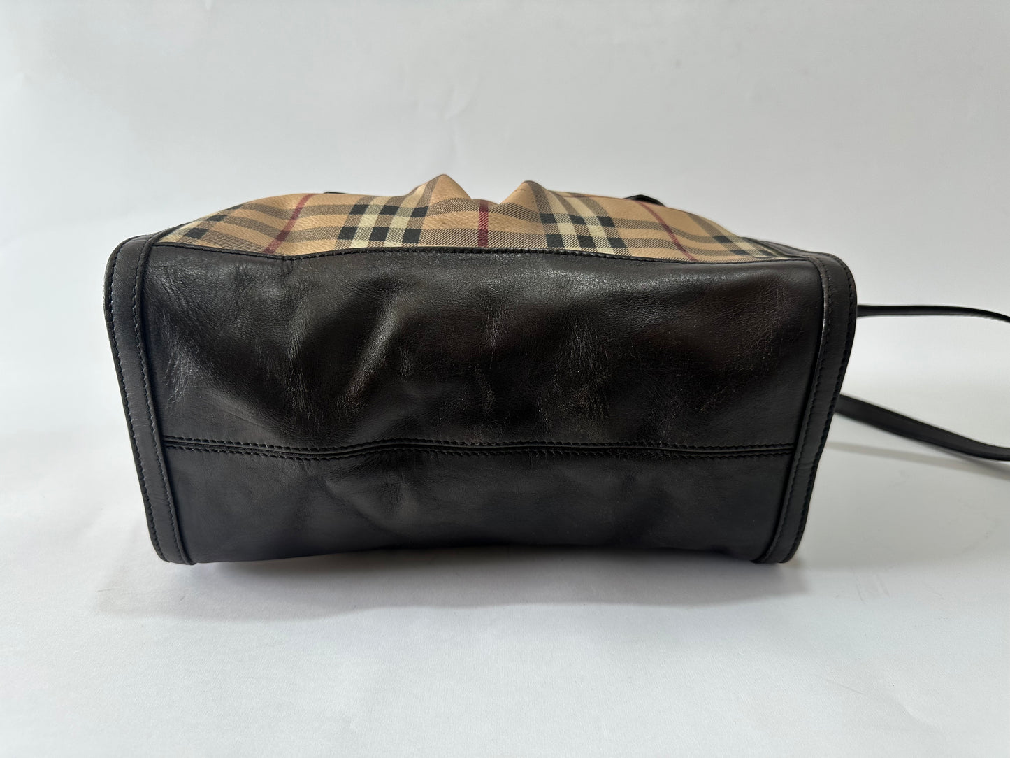 BURBERRY
Chocolate Leather Haymarket Check Coated Canvas Gladstone Bag