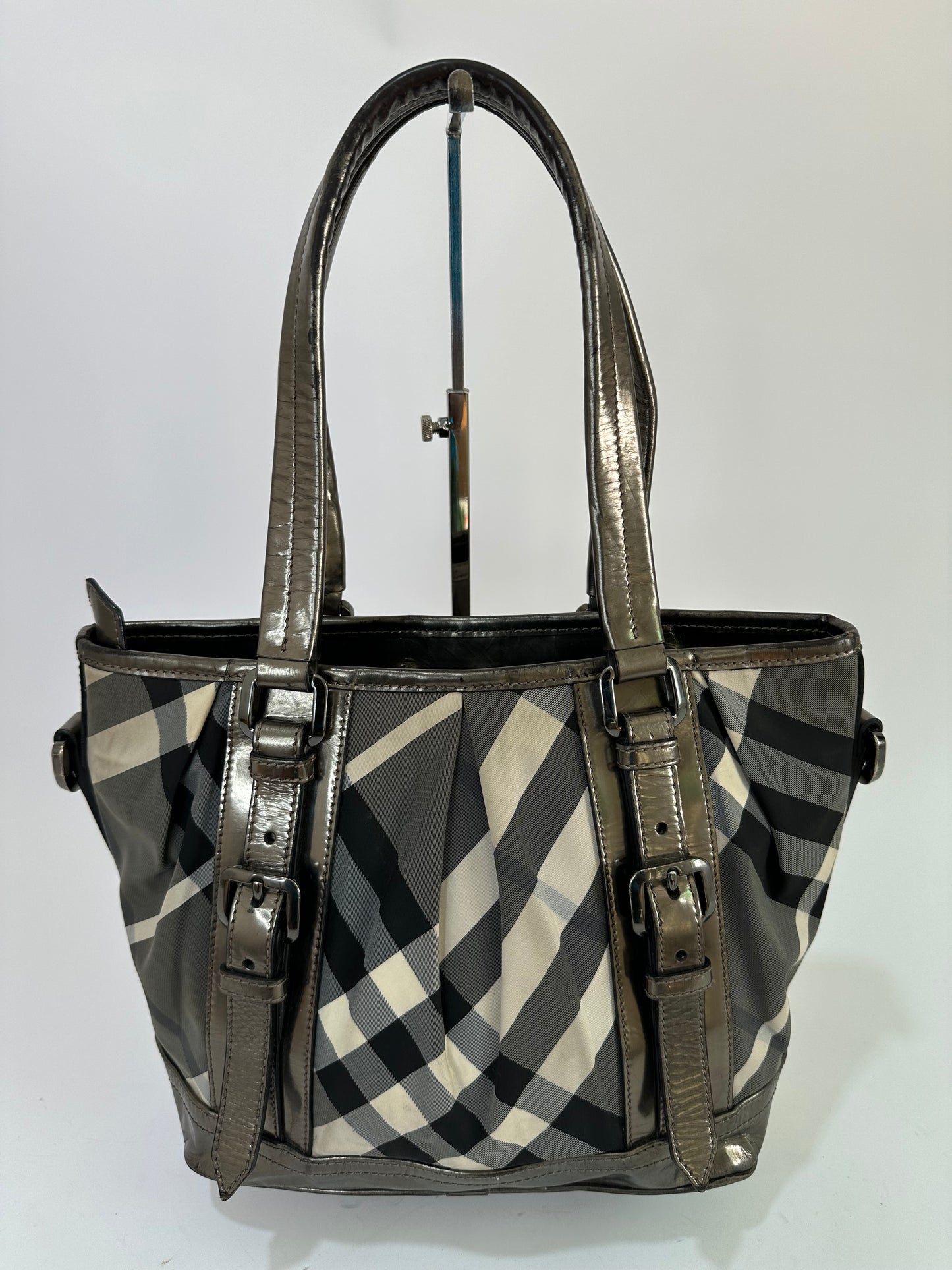 BURBERRY Black/Gray Beat Check Lowry Canvas Tote