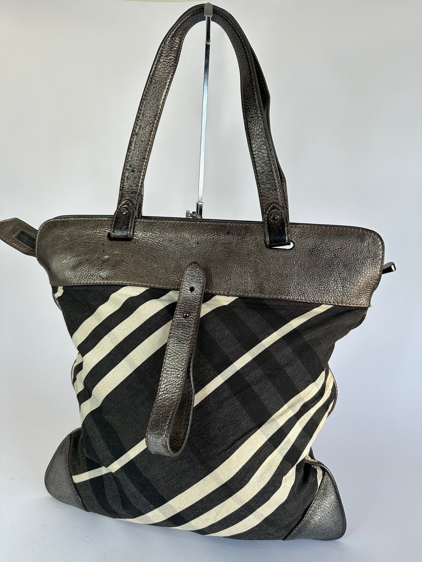 BURBERRY Shimmer Check Leather-Trimmed Tote