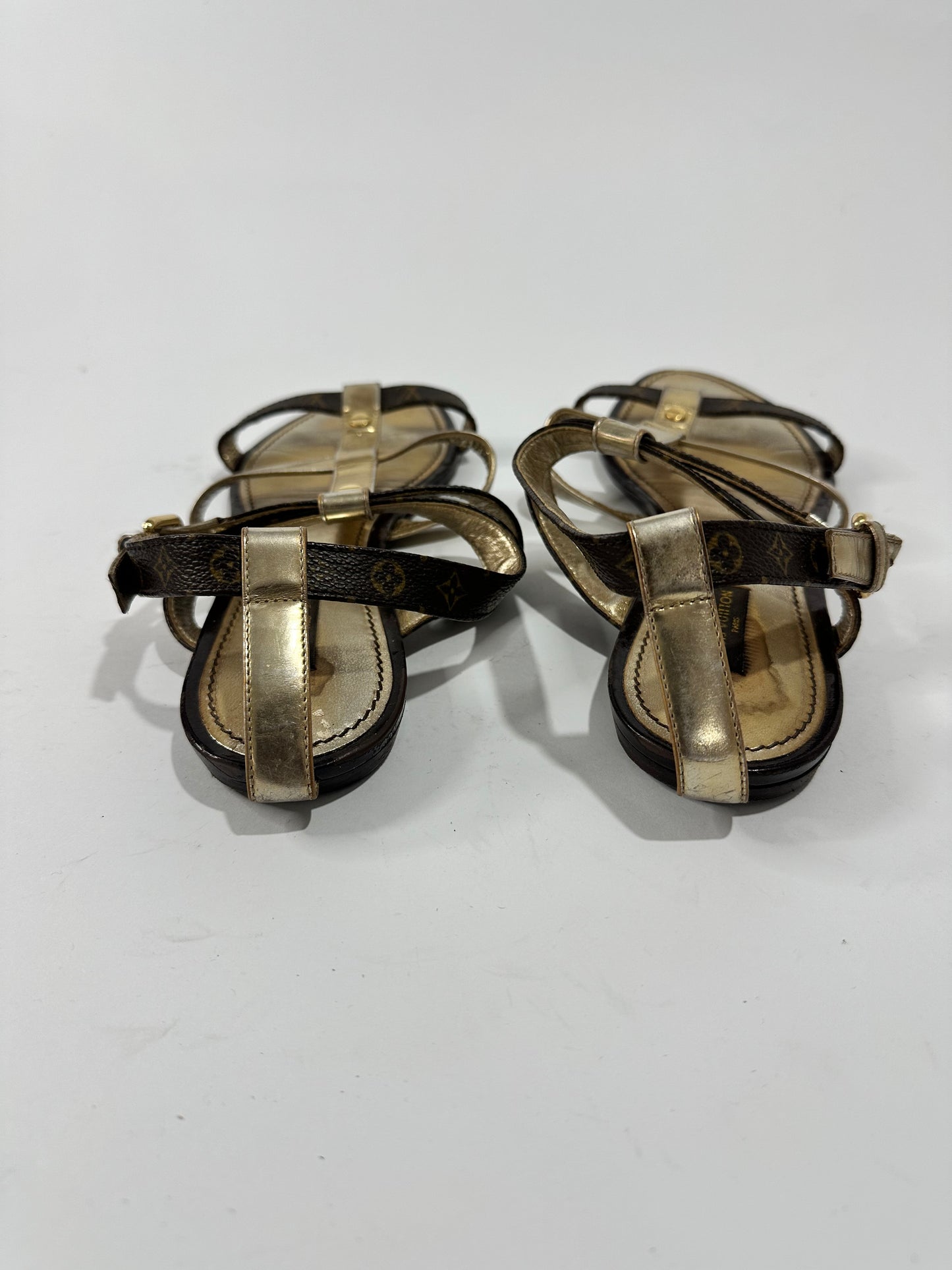 Louis Vuitton Monogram Canvas and Gold Leather Be Happy Flat Sandals Size 40.5