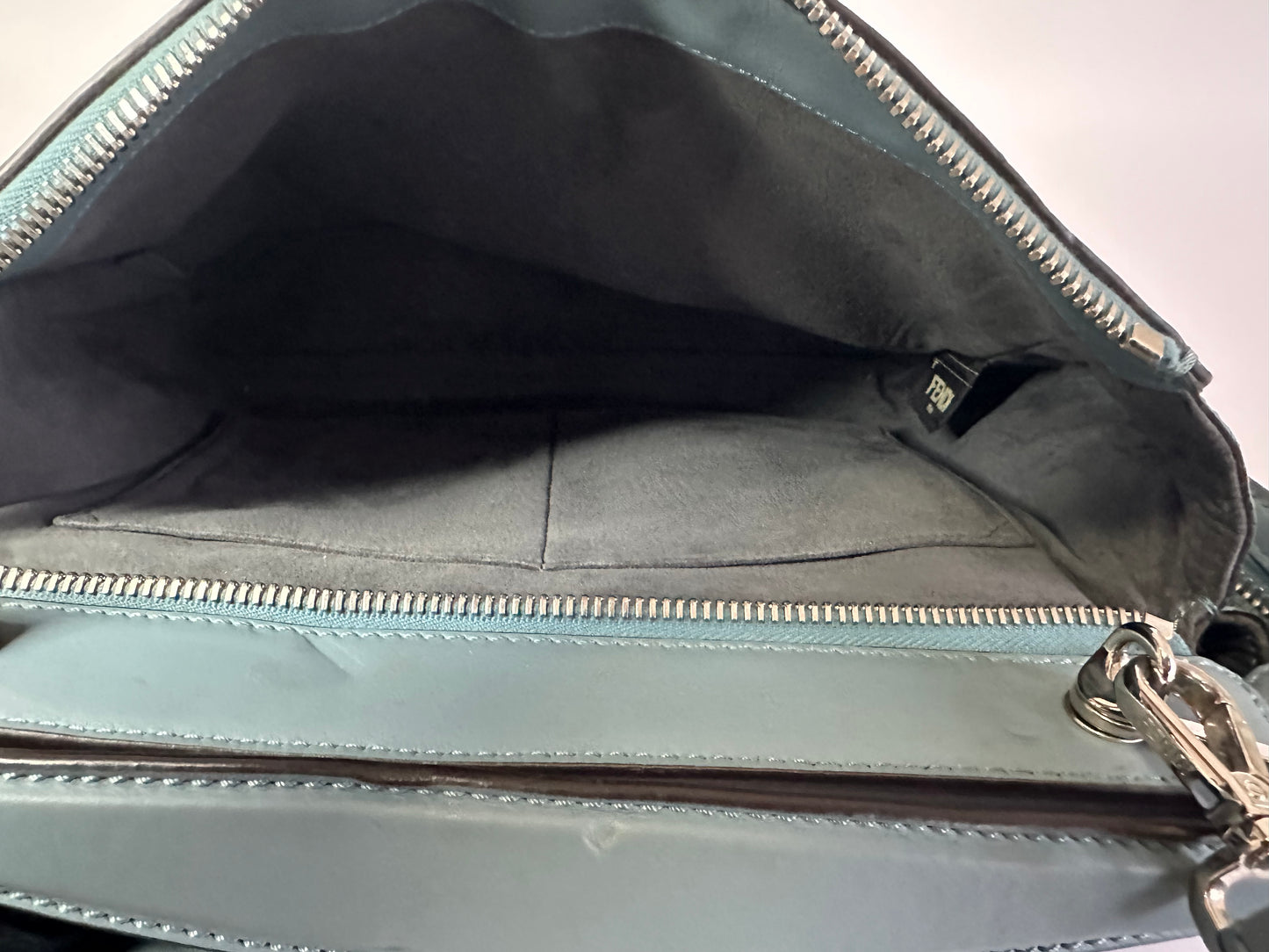 FENDI Blue Smooth Calfskin Leather Dotcom Satchel Bag