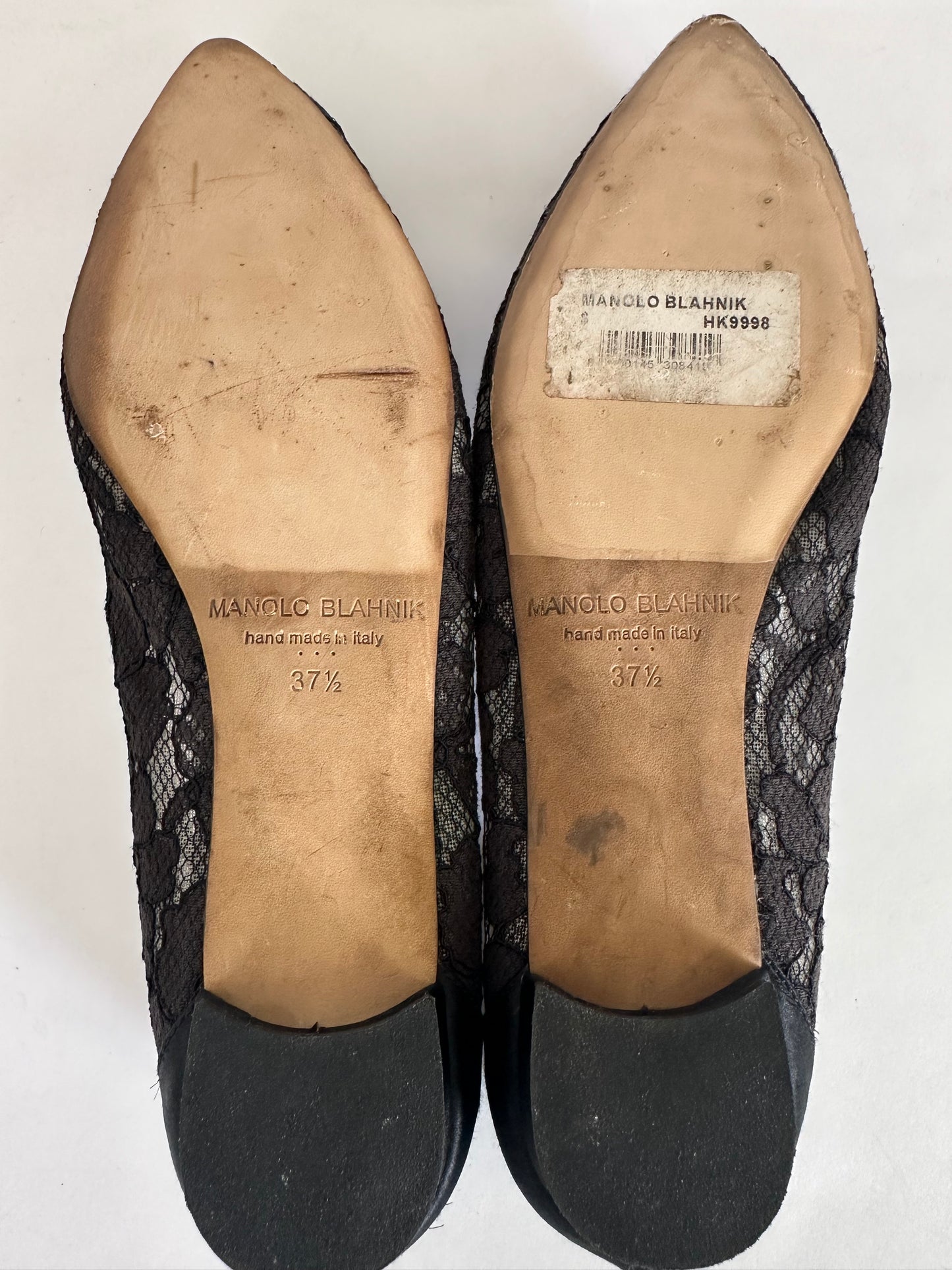 Manolo Blahnik Black Lace Hangisi Ballet Flats Size 37.5
