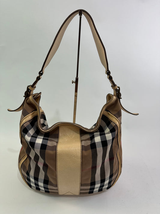 BURBERRY Multicolor House Check Canvas and Leather Hobo