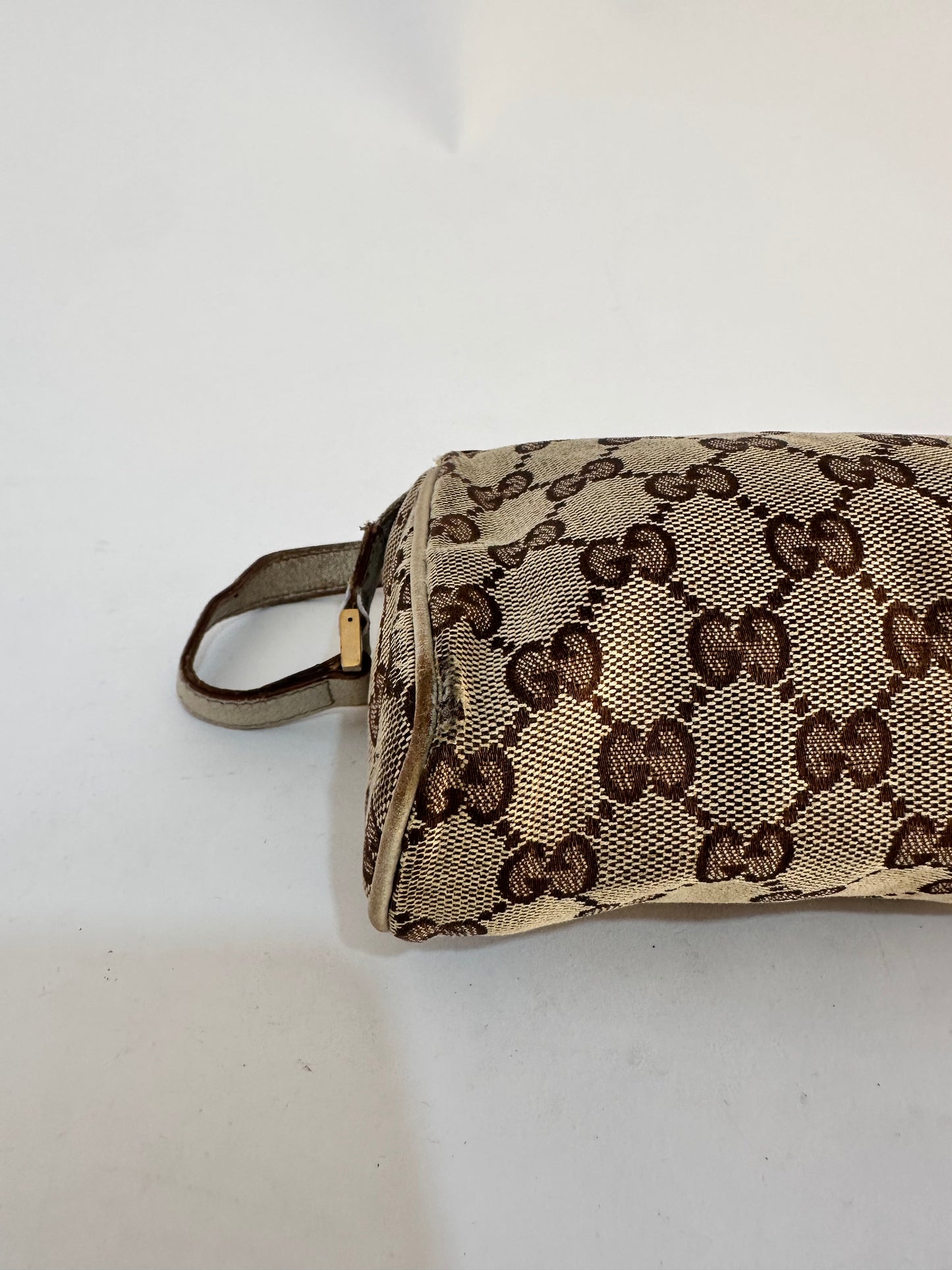 Gucci Beige GG Canvas and Leather Abbey D-Ring Pochette Bag
