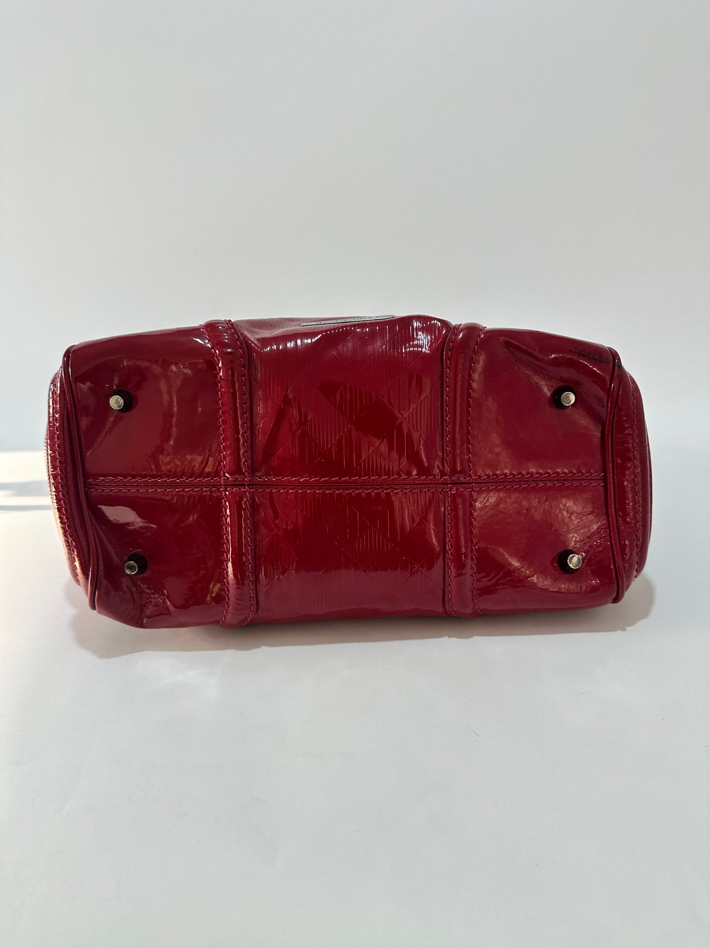 Burberry Fuchsia Check Embossed Patent Leather Satchel