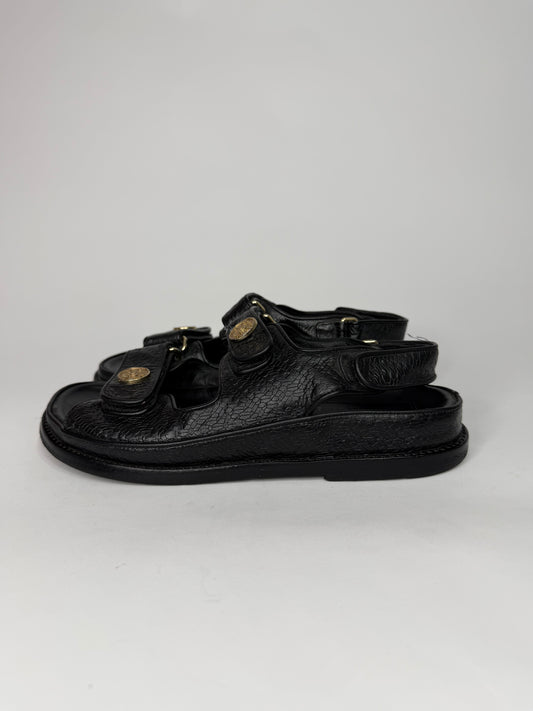 Chanel Black Leather Dad Slingback Sandals Size 39 EU/ 9 US