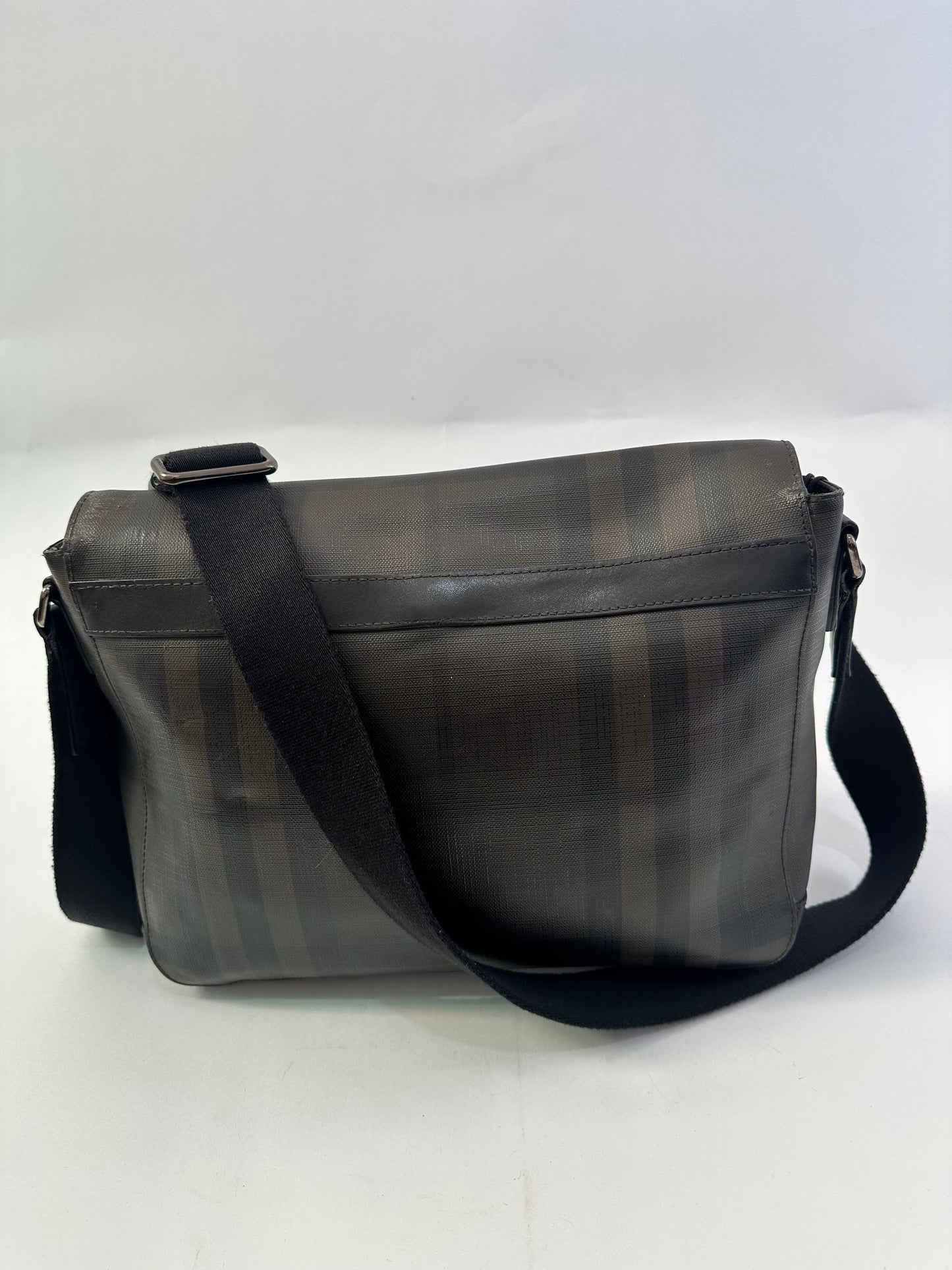 Burberry Grifford Messenger Bag Smoked Check Coated Canvas