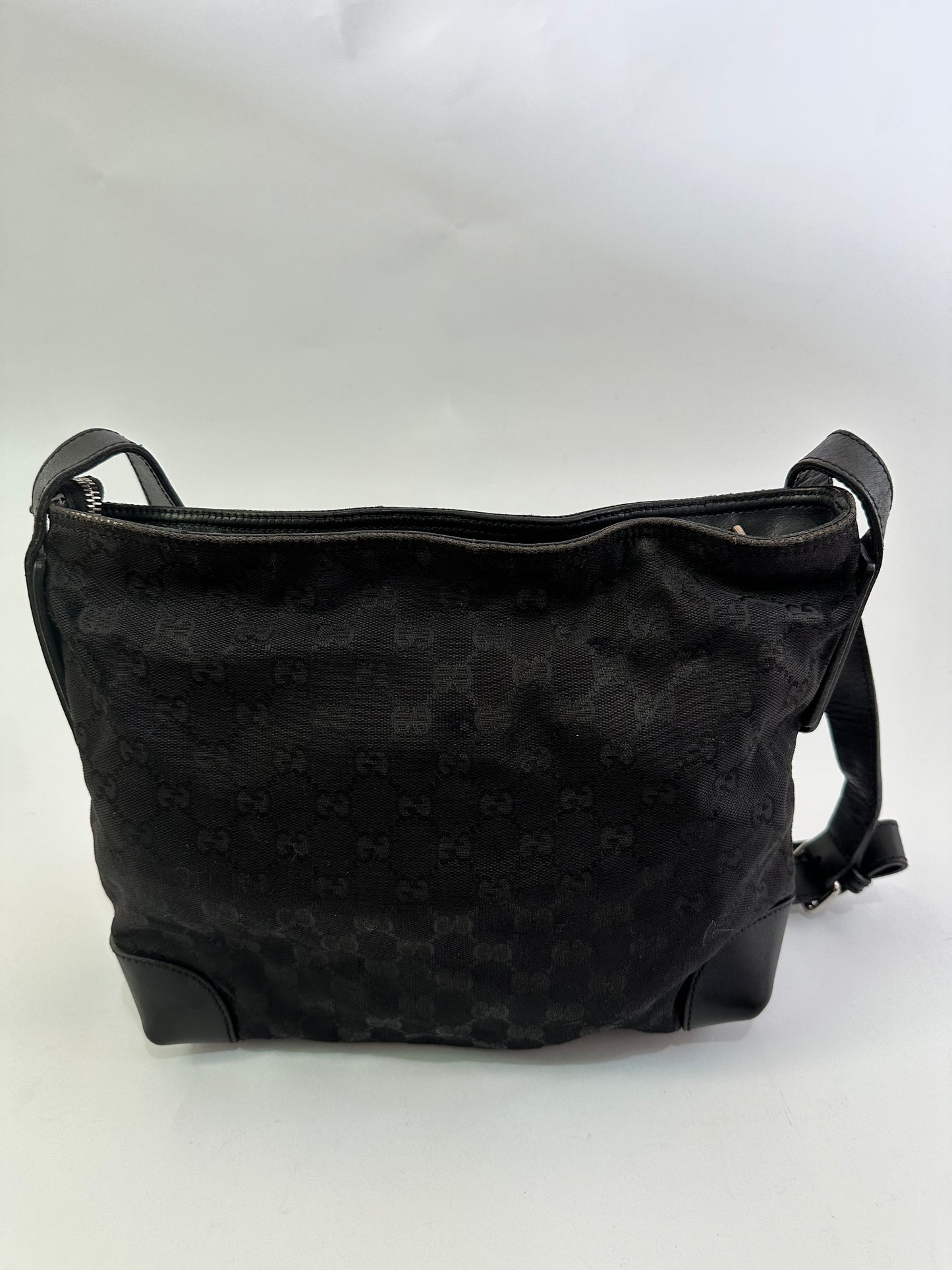 GUCCI Gucci GG Canvas Sherry Line Shoulder Bag Leather Black