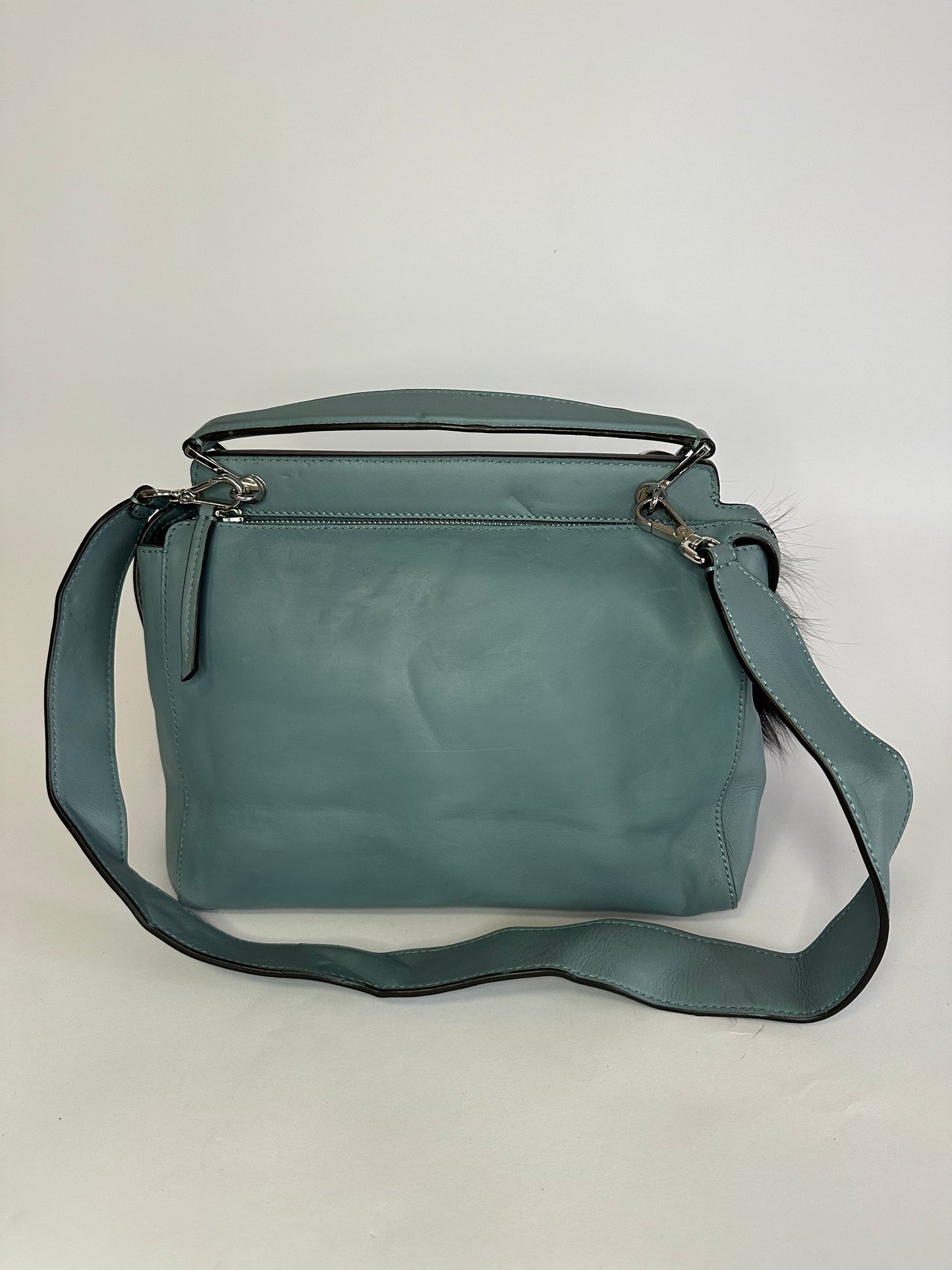 FENDI Blue Smooth Calfskin Leather Dotcom Satchel Bag