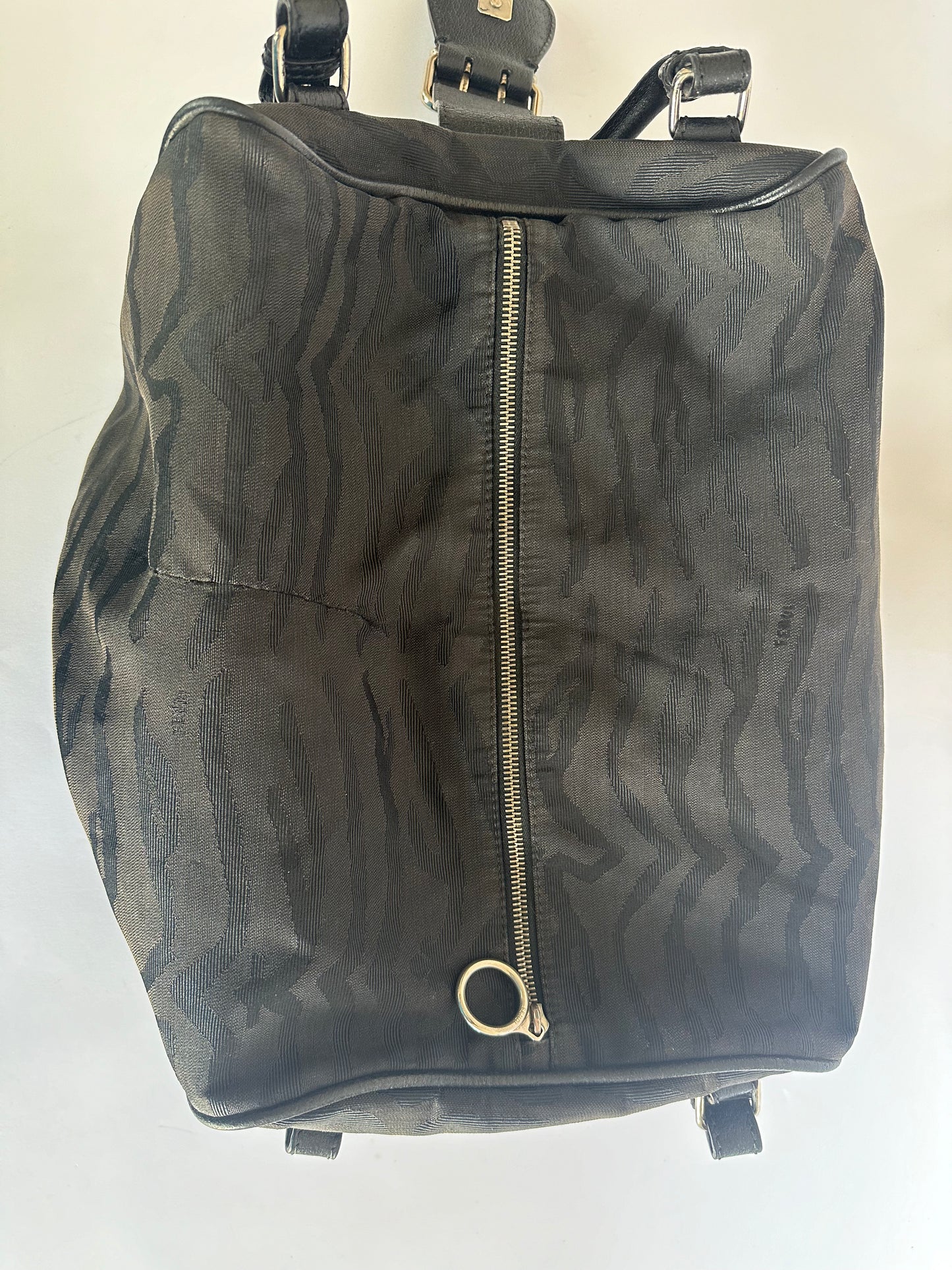 Fendi Animal Style Purses Black Tiger Print Canvas Leather Bag