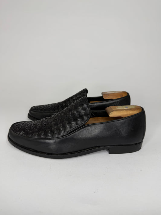 Bottega Veneta Black Intrecciato Leather Slip On Loafers Size 42 EU/ 8 UK/ 9 US