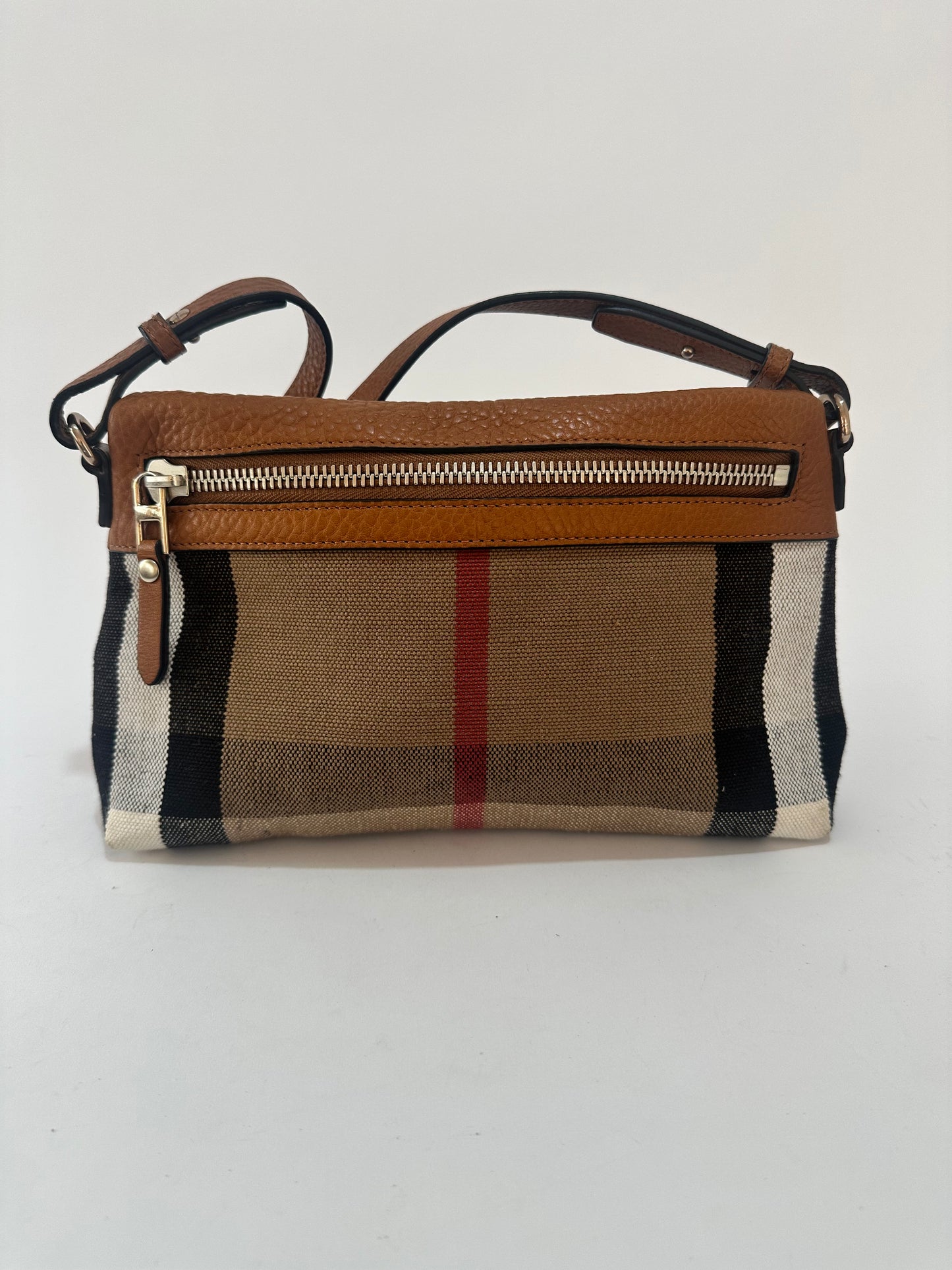 BURBERRY
Mega Check Small Farley Crossbody Clutch Bag Saddle Brown