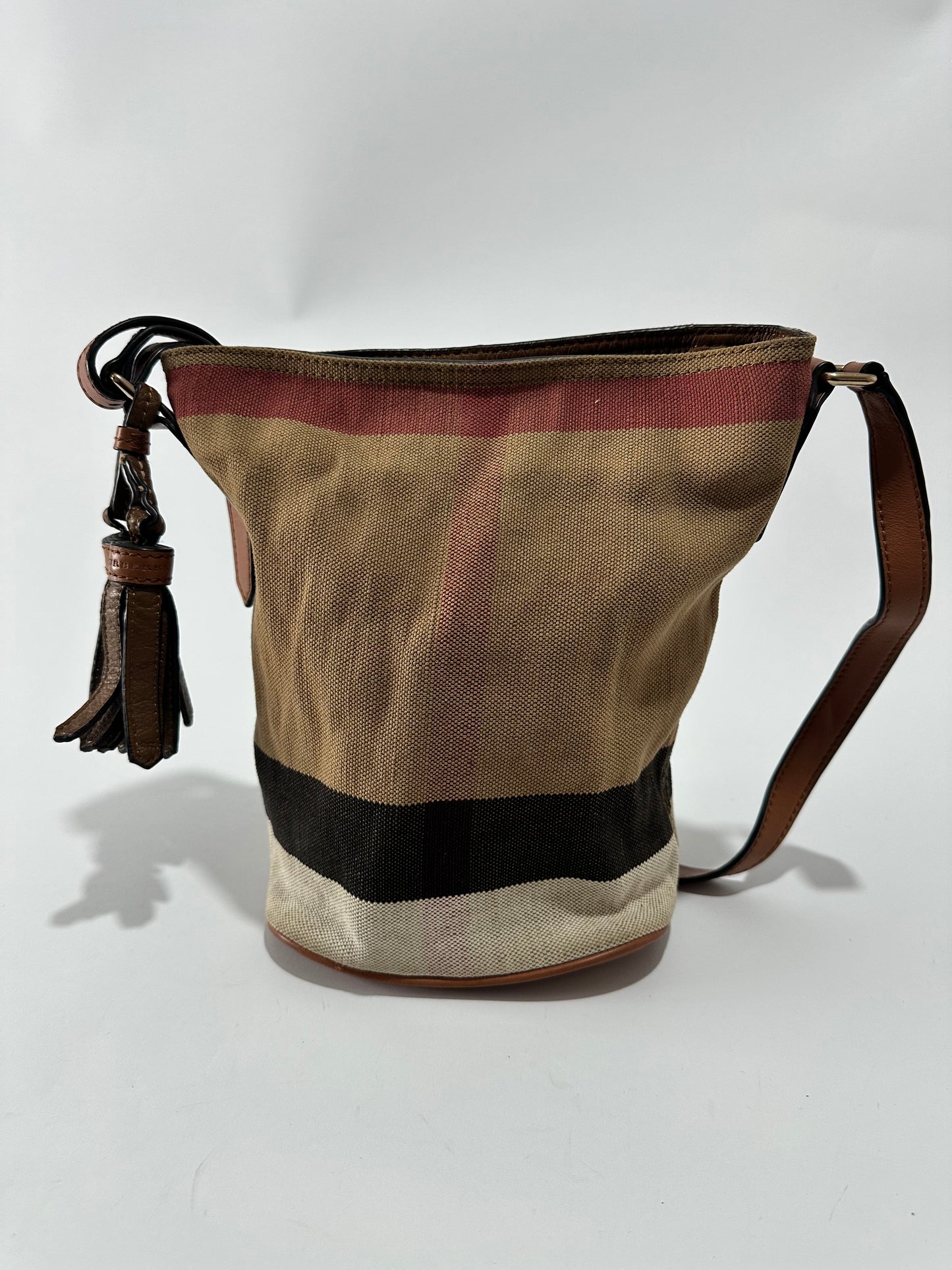 BURBERRY Canvas Mega Check Mini Ashby Tassel Crossbody Brown
