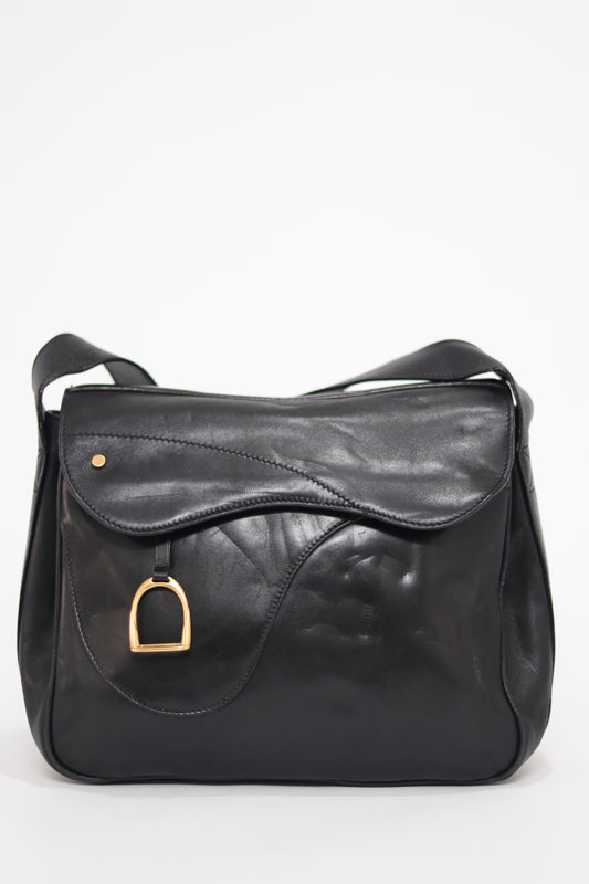 Vintage GUCCI Calfskin Leather Saddle Camera Bag Unisex Mens Black