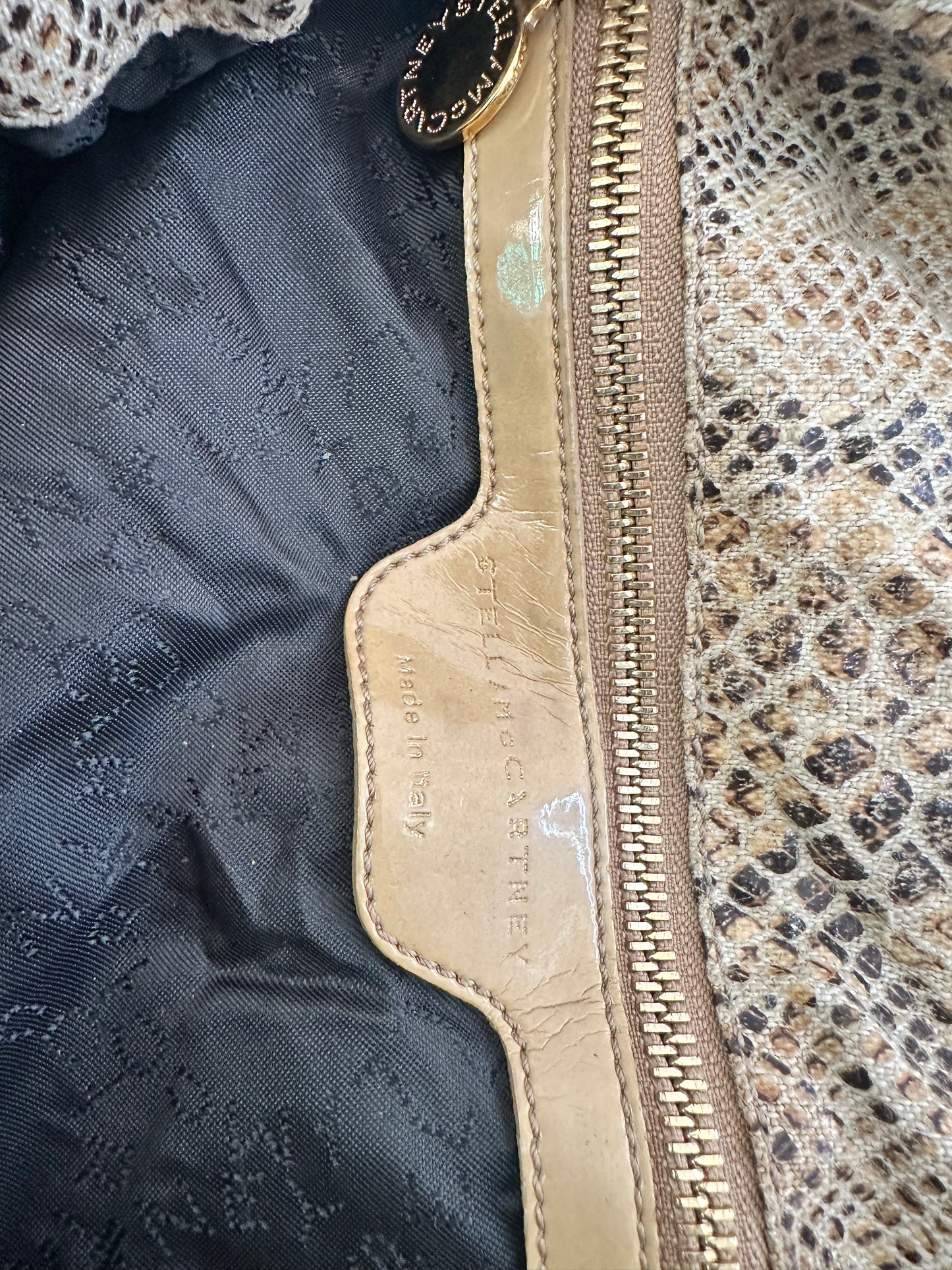 Stella McCartney Beige Canvas Python Effect Falabella Tote