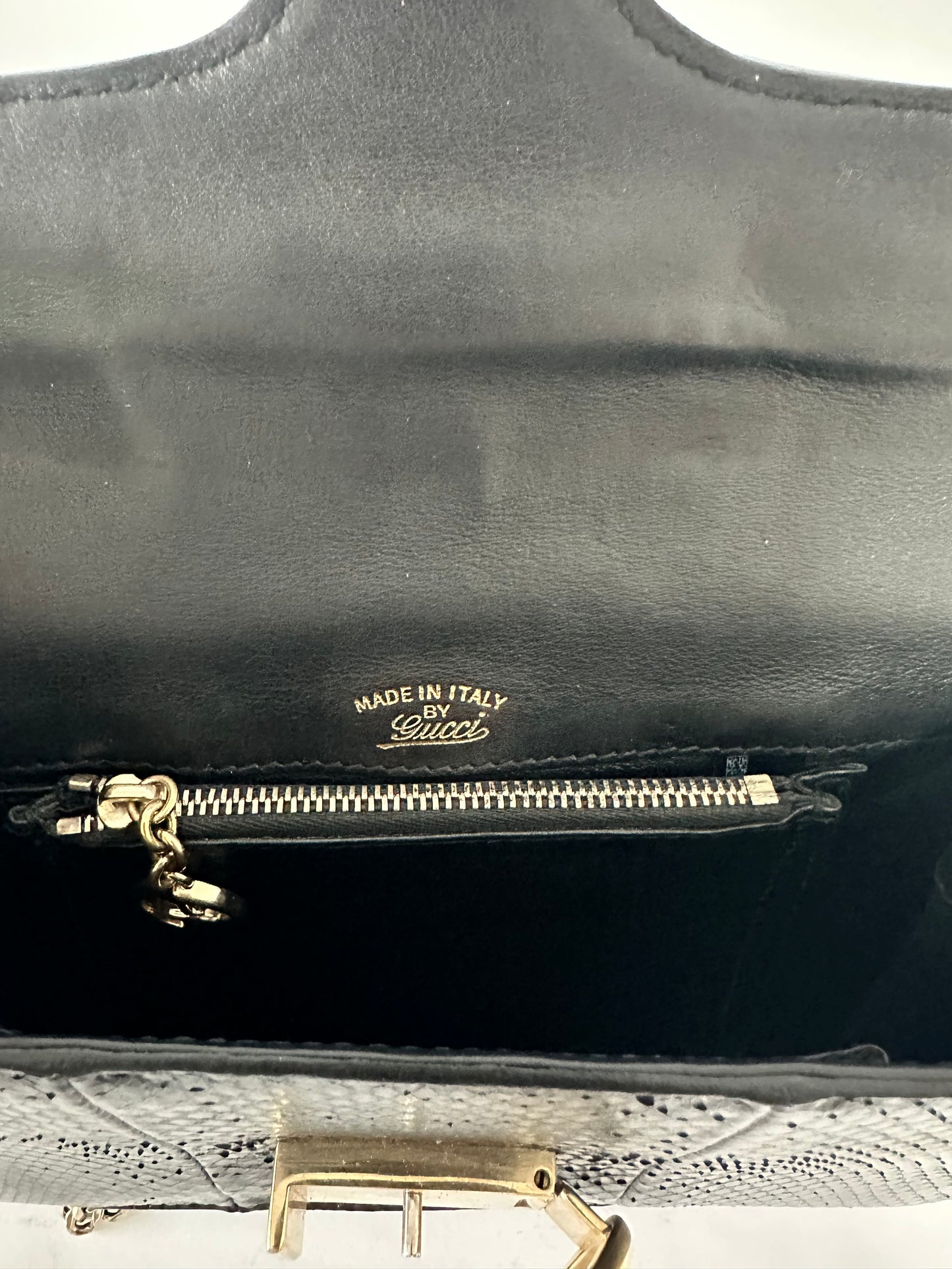 Gucci Black Python 1973 Chain Clutch