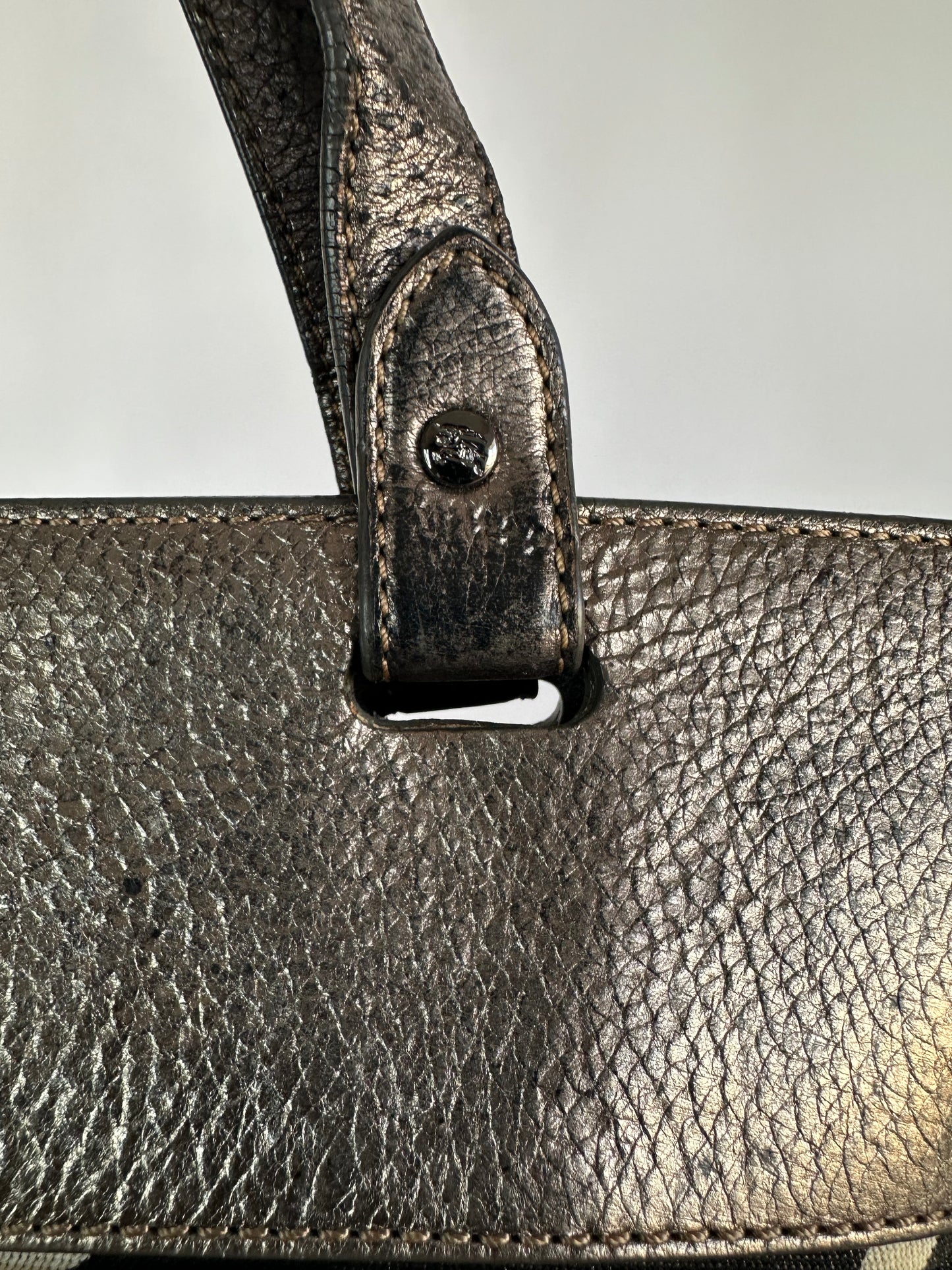 BURBERRY Shimmer Check Leather-Trimmed Tote