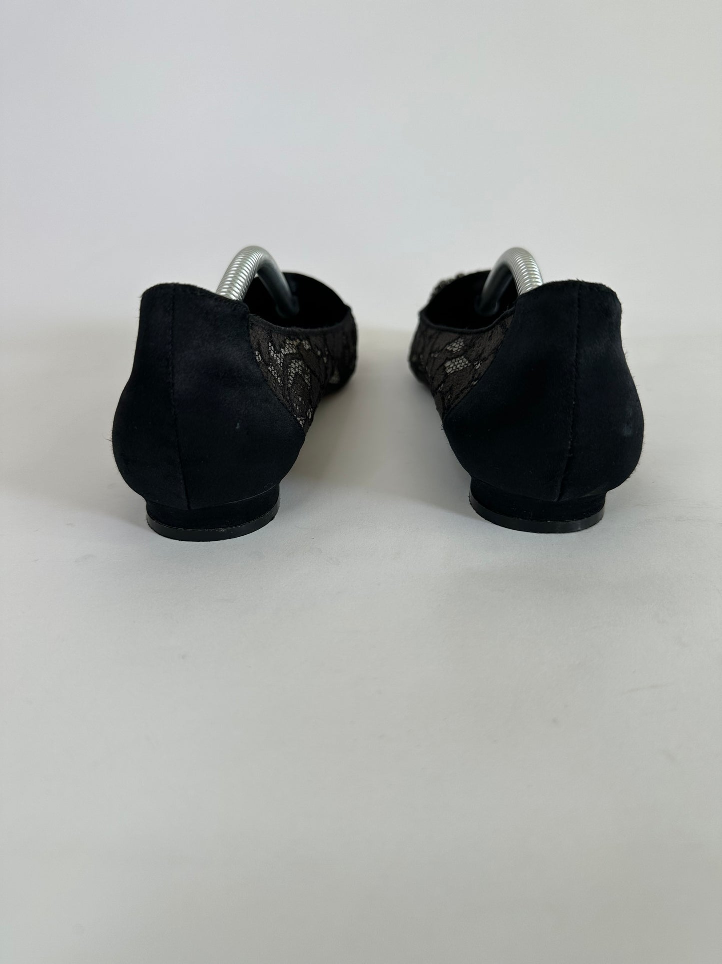 Manolo Blahnik Black Lace Hangisi Ballet Flats Size 37.5