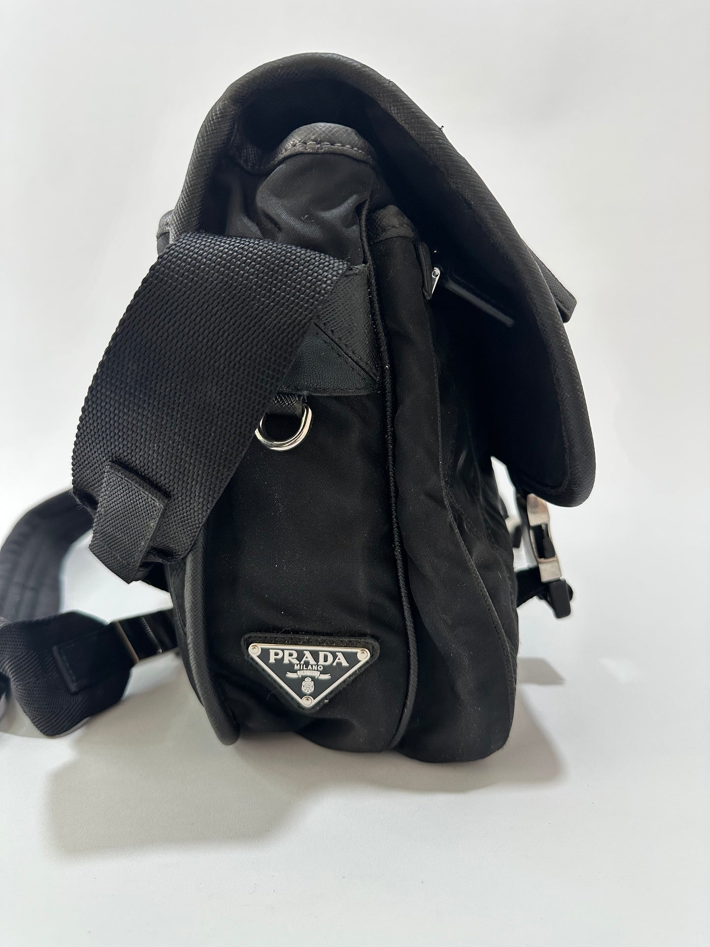 PRADA
Black Quilted Tessuto Nylon And Leather Messenger Bag
